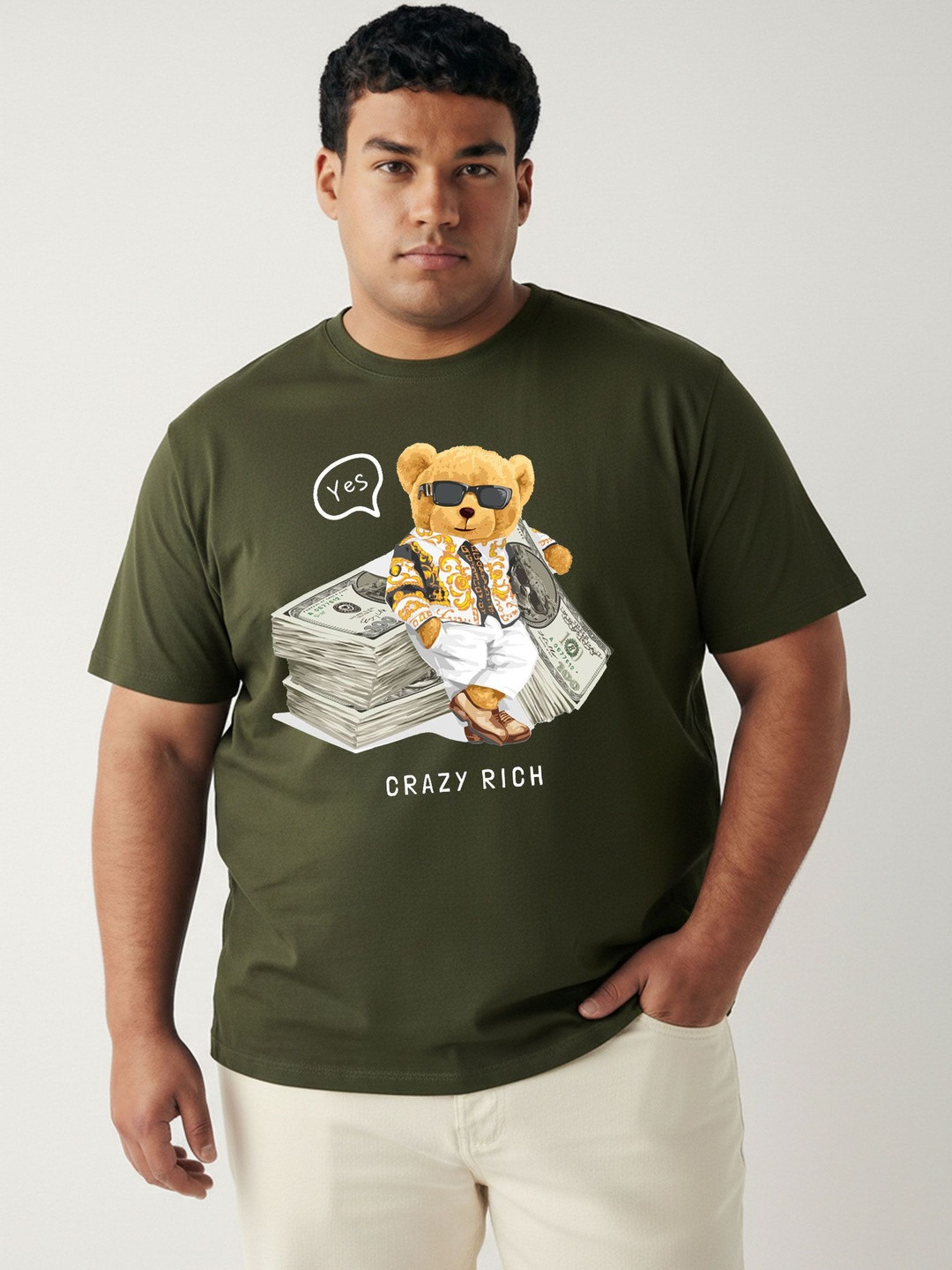Toodle Plus Men Plus Size Pure Cotton Printed Regular Fit Casual T-Shirt
