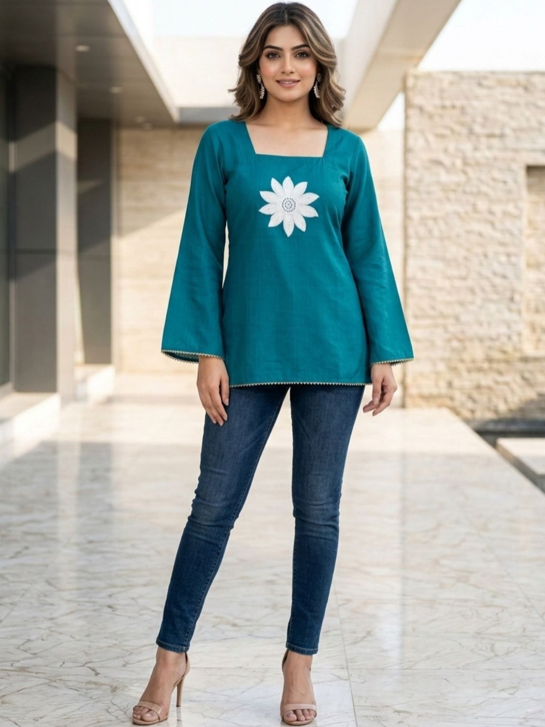 FLYING FEST Square Neck Patchwork Patchwork Kurti