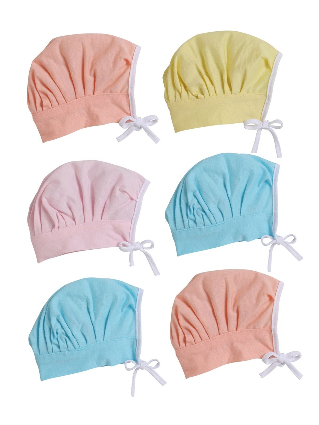 Little Angels Unisex Newborn Pack of 6 Solid Pure Cotton Baby Cap with Tie-Up Strings