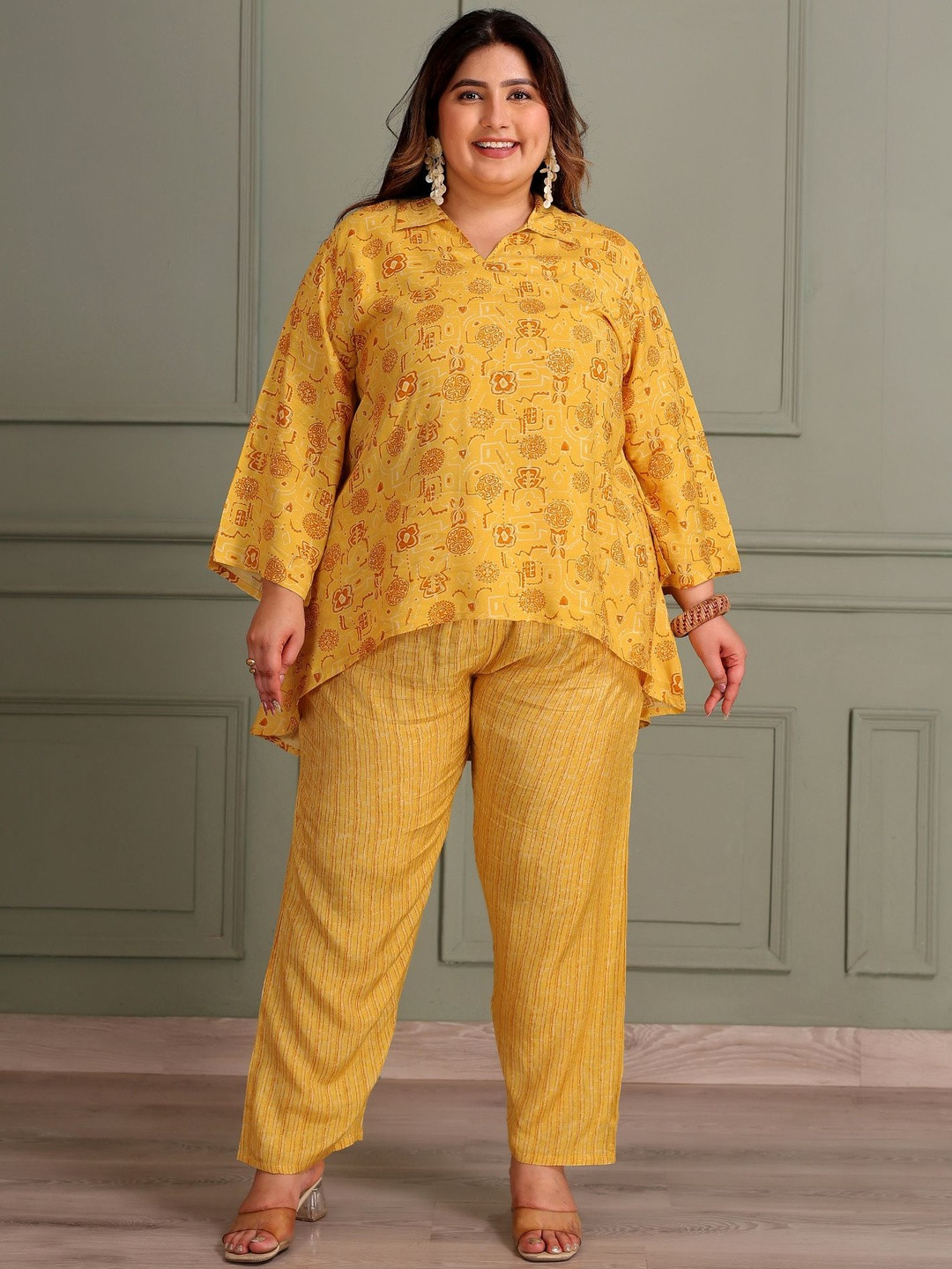 TITTLI Women Muslin Rayon Printed Tunic And Trouser Plus Size Co-Ord Set