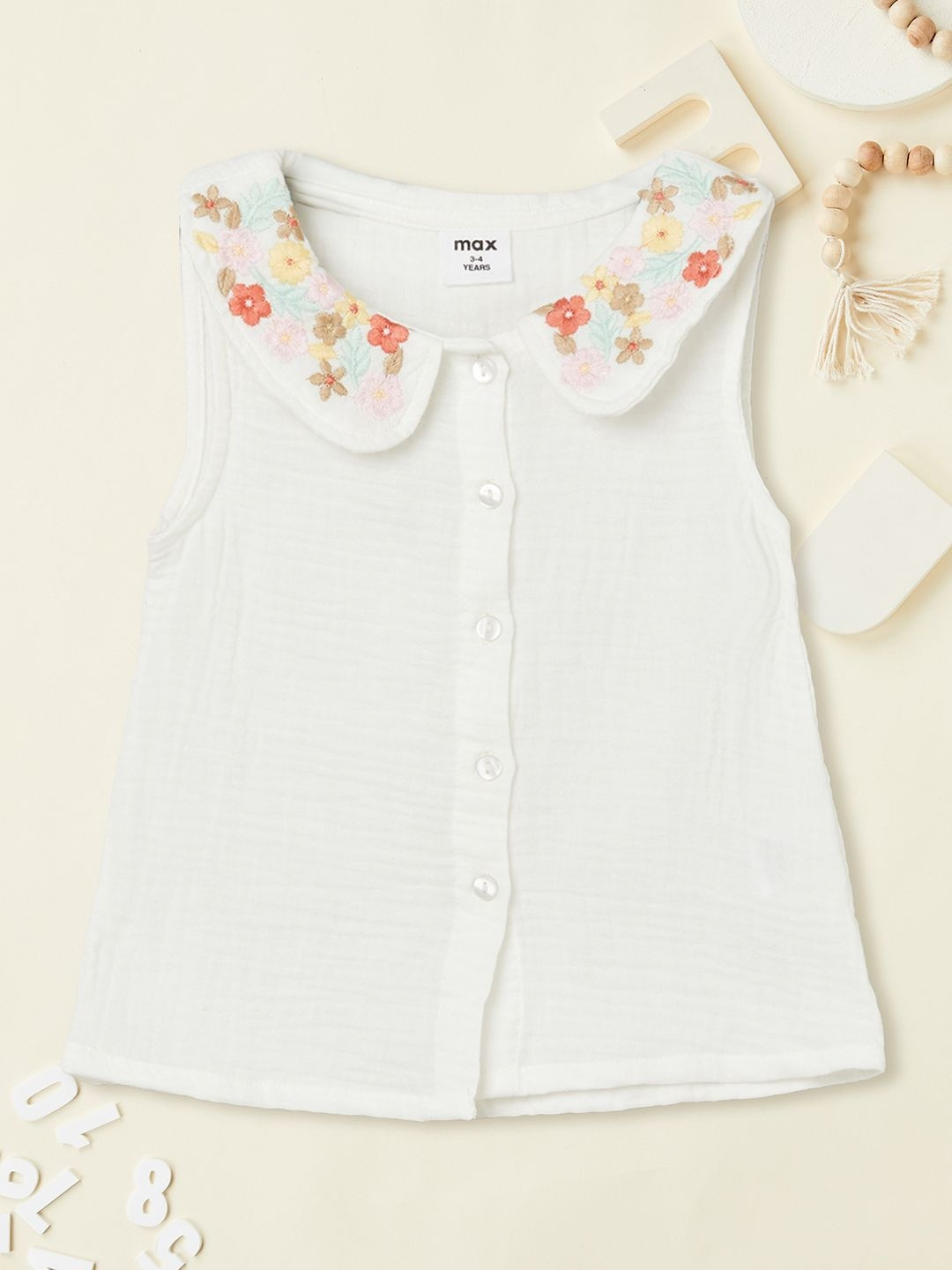max Girls Beige Cotton Tops