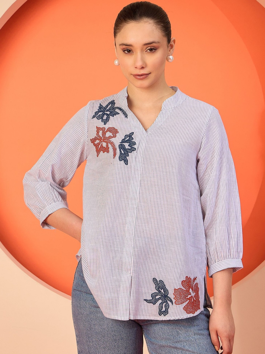Antheaa Women Embroidered Comfort Casual Cotton Shirt