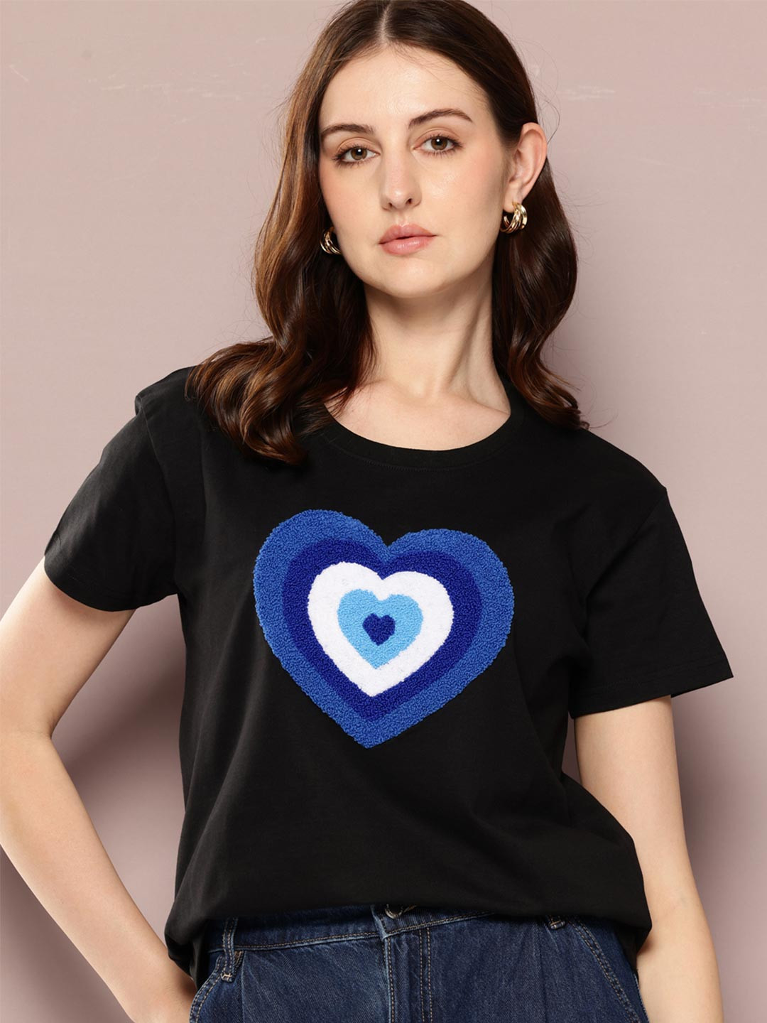 DILLINGER Women Short Sleeve Embroidery Boxy Regular Fit Tshirt