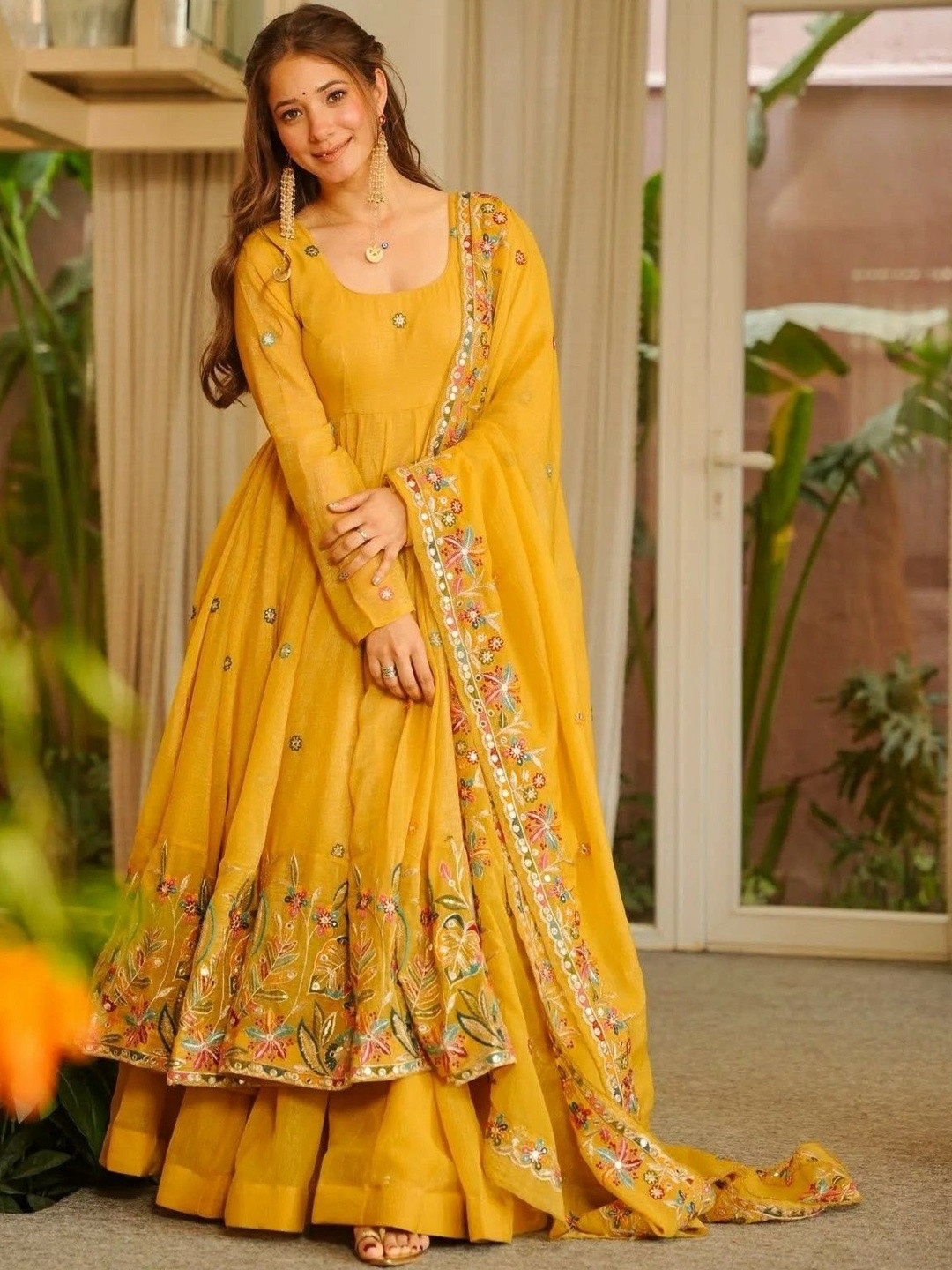 HERE&NOW Women Embroidered Regular Kurta with Trousers & With Dupatta