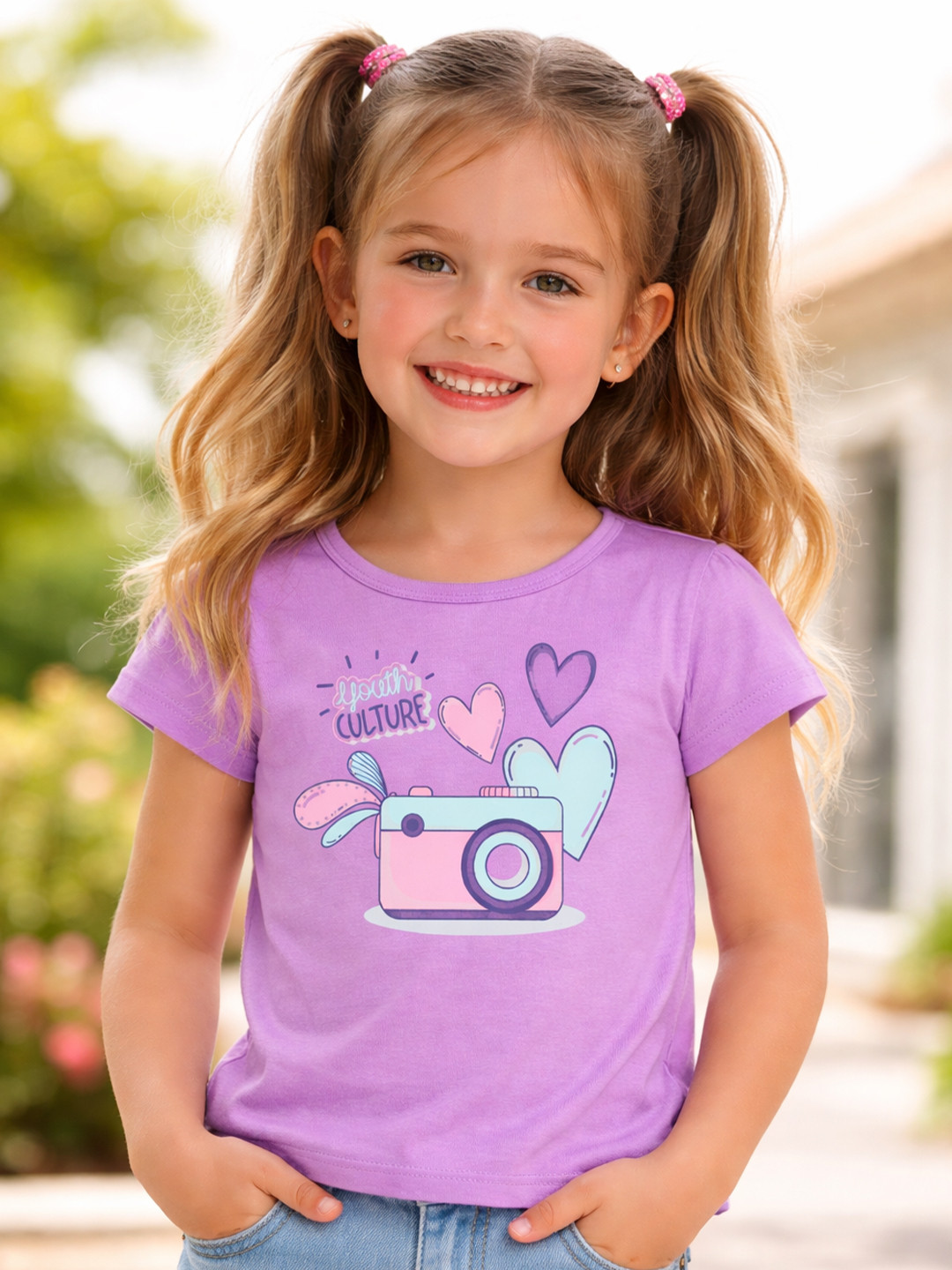 FAZZA Girls Graphic Printed Round Neck Cotton T-shirt