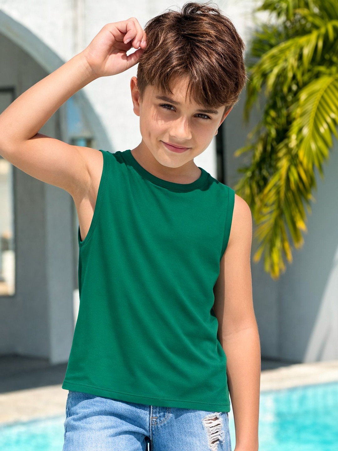 PockMAN Boys Green Cotton Tshirts
