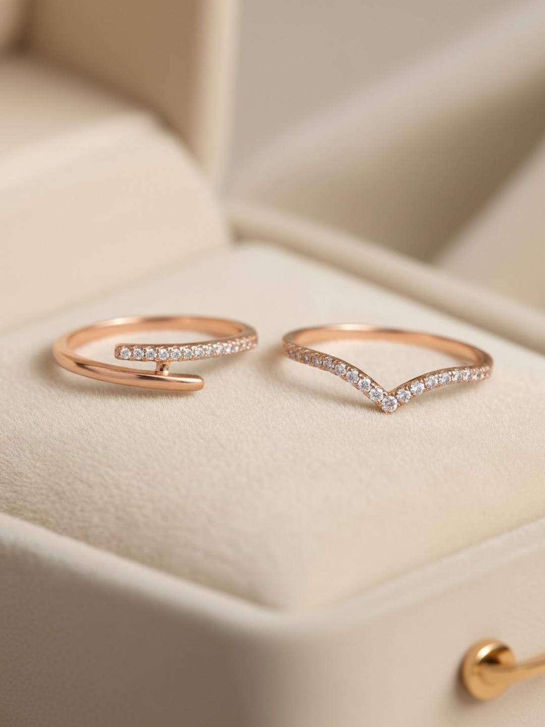 Forevershine Women Set of 2 Rhodium-Plated Cubic Zirconia Finger Ring
