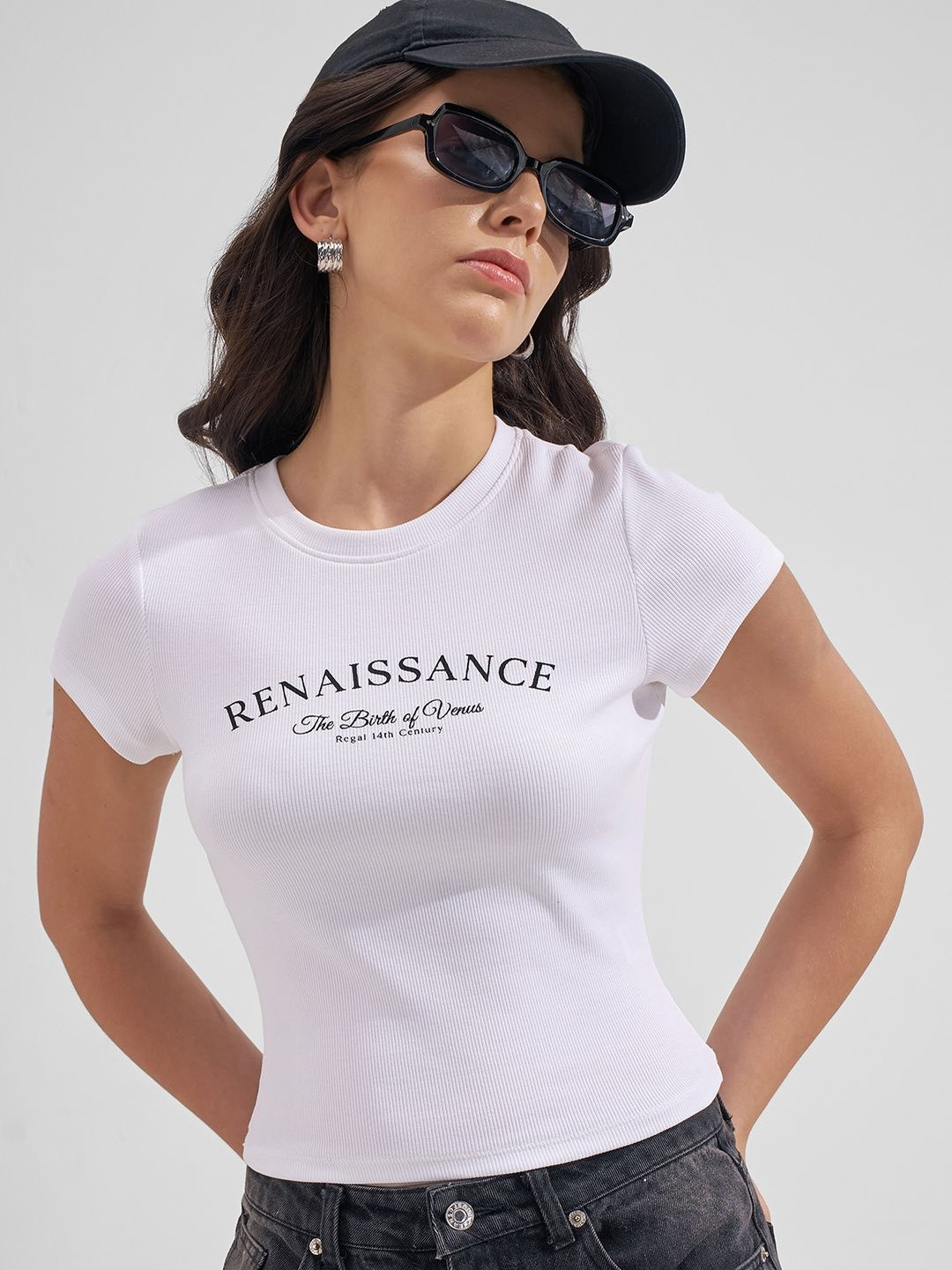 Tokyo Talkies Women White Short Sleeve Fitted Top
