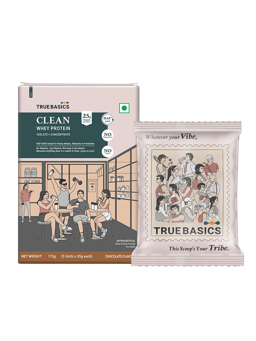 TrueBasics 5-Pcs Clean Whey Protein Powder Isolate & Concentrate Blend- 35 g Each