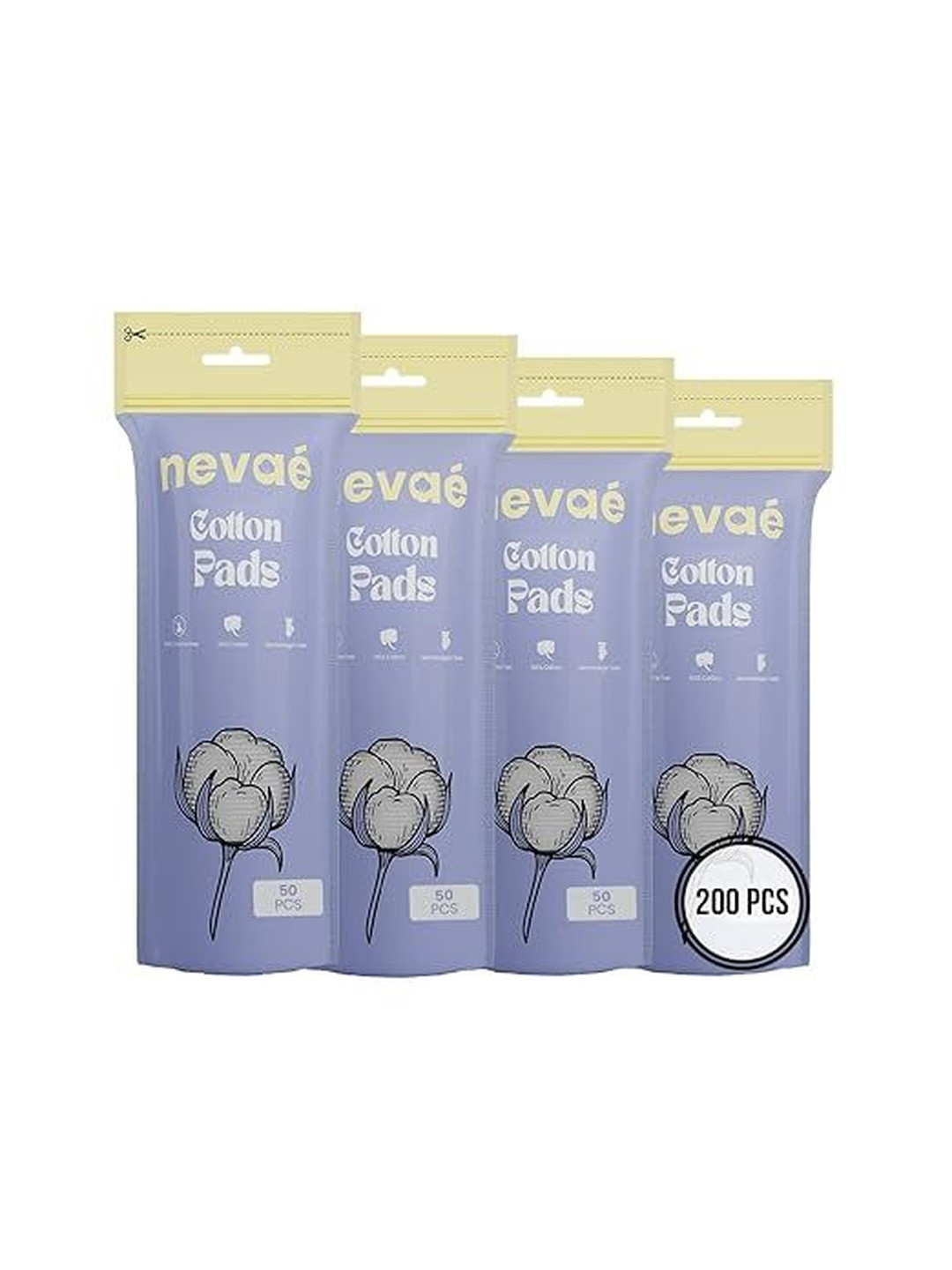 Nevae Set Of 4 Double-Sided Pure Cotton Pads - 50-Pcs Each
