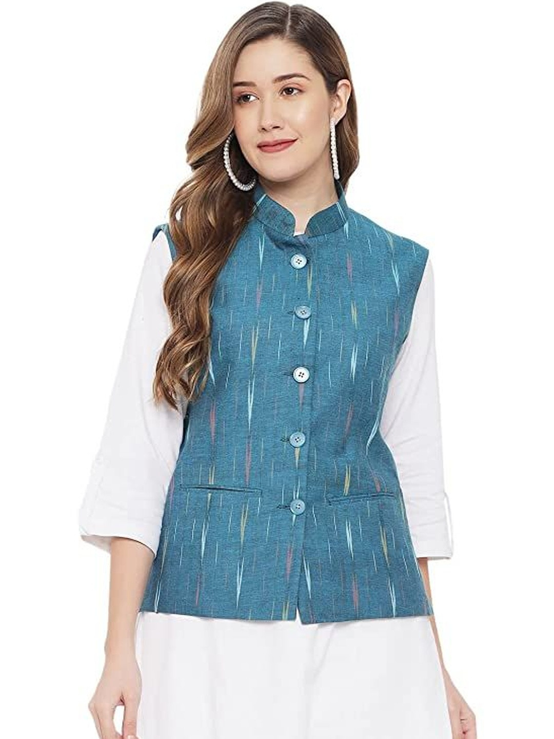 DEIFIC Printed Pure Cotton Mandarin Collared Nehru Jackets