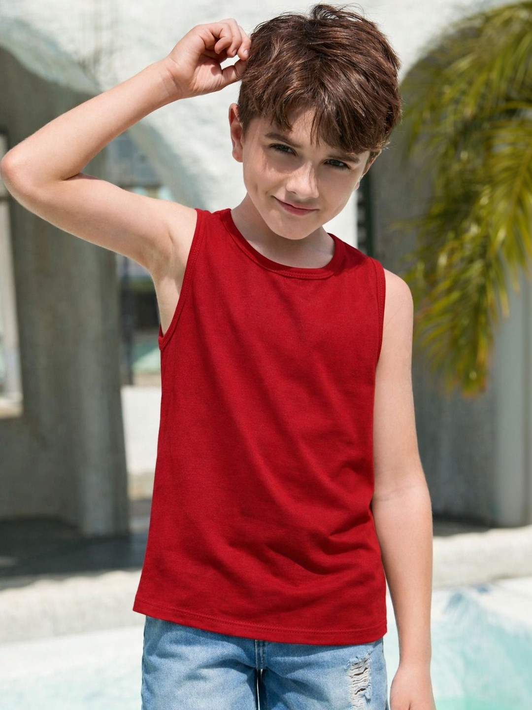 PockMAN Boys Red Cotton Tshirts