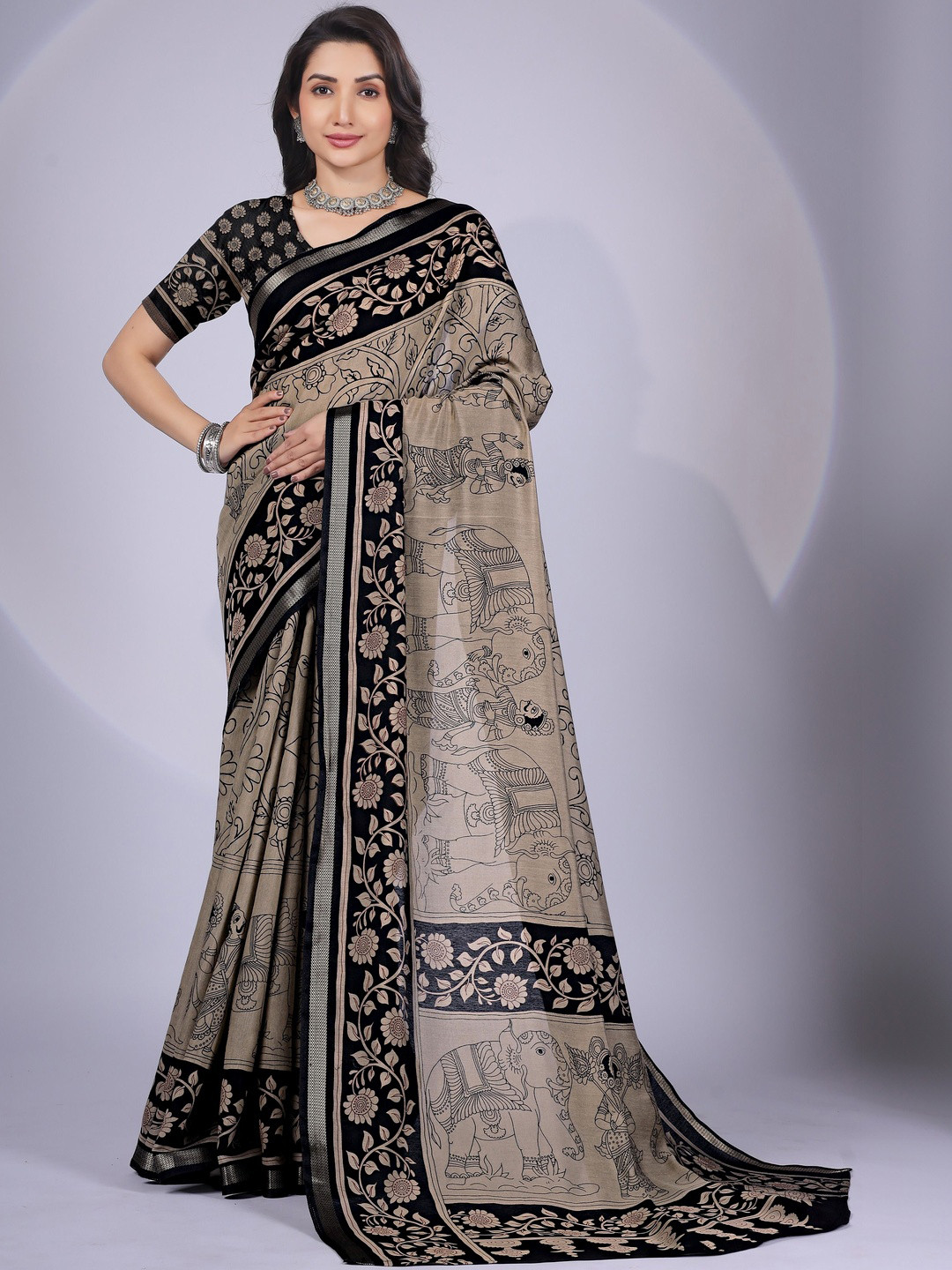 Sutrani Ethnic Motif Printed Maheshwari Saree
