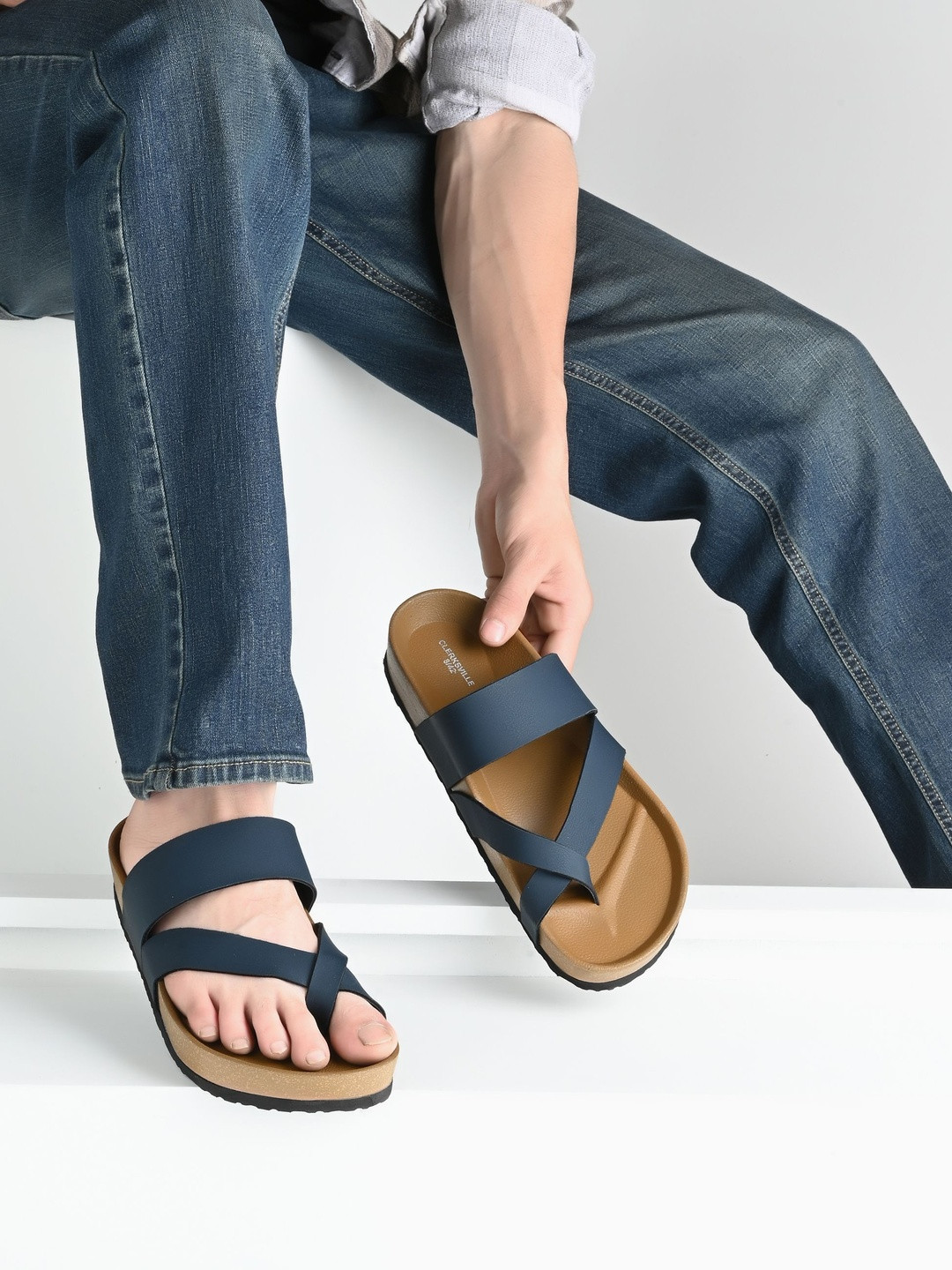 CLERKSVILLE Men Slip-On Open Toe Lightweight Grip Sole & PU Footbed Comfort Sandals
