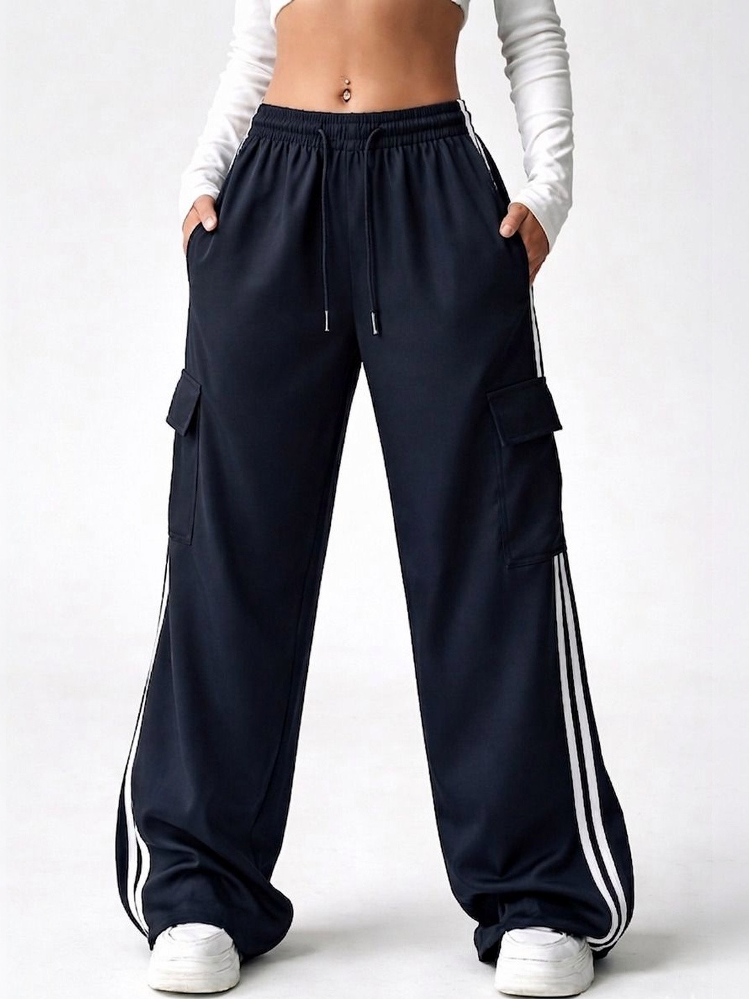 ORIEX THE ORIGINAL FASHION Women Striped Relaxed High-Rise Easy Wash Cargos Trousers