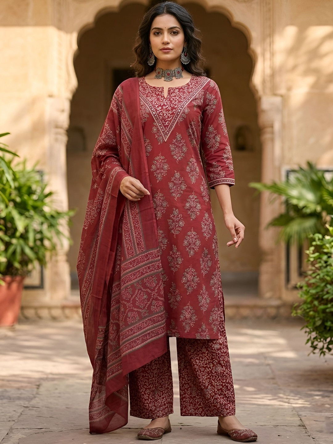 Nayo Women Floral Printed Regular Pure Cotton Kurta with Palazzos & With Dupatta