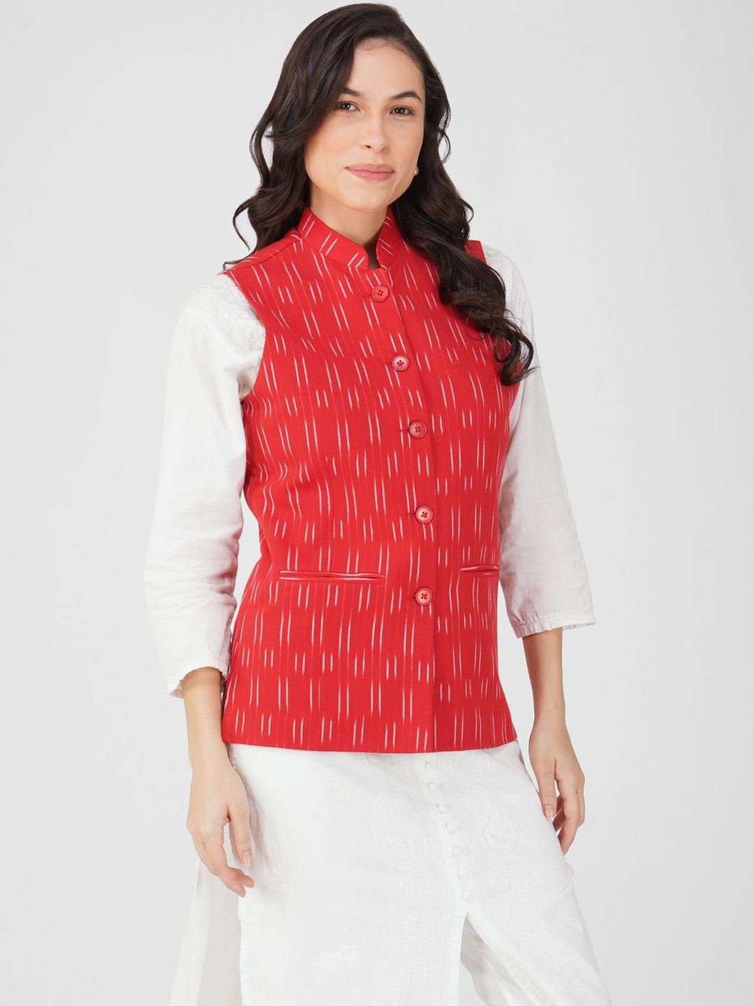 DEIFIC Printed Pure Cotton Mandarin Collared Nehru Jackets