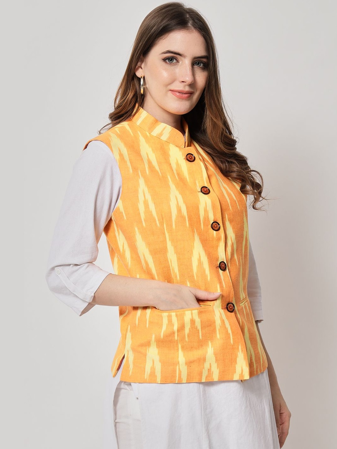 DEIFIC Printed Pure Cotton Mandarin Collared Nehru Jackets