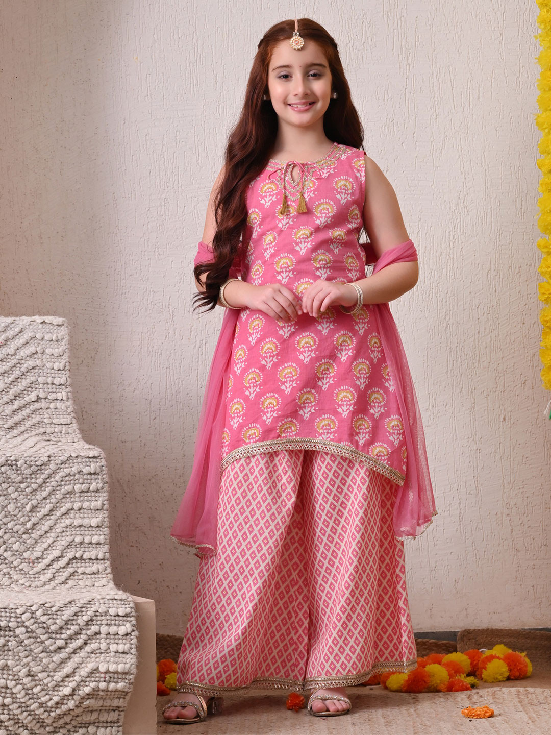 Indi-Loom Couture Girls Pure Cotton With Dupatta
