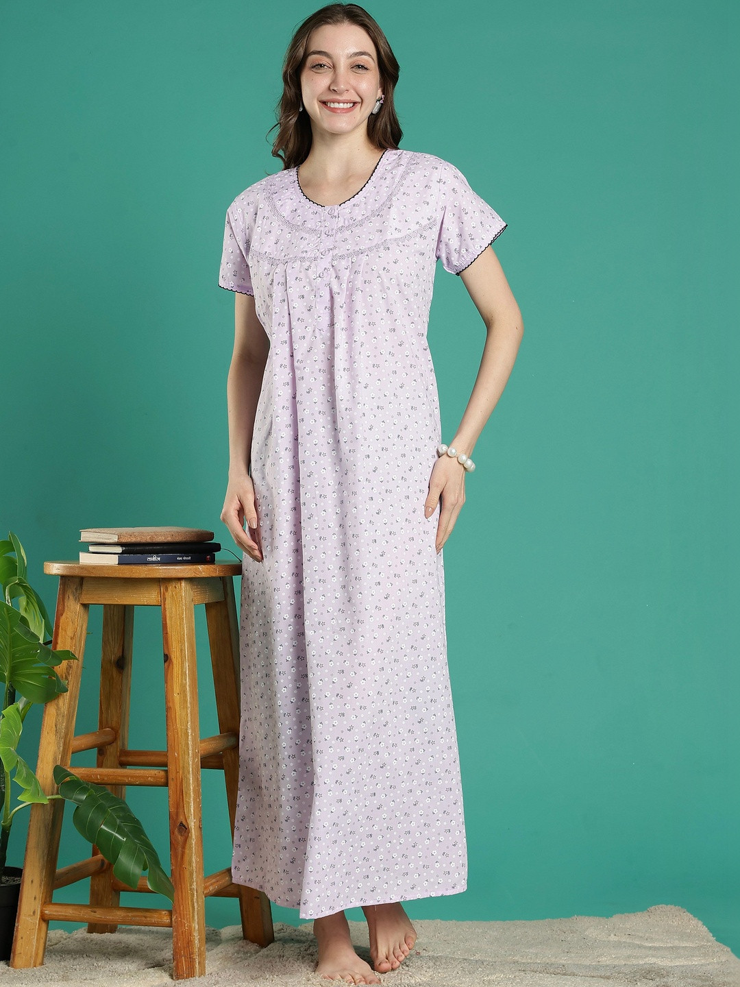 9shines Label Printed Maxi Nightdress