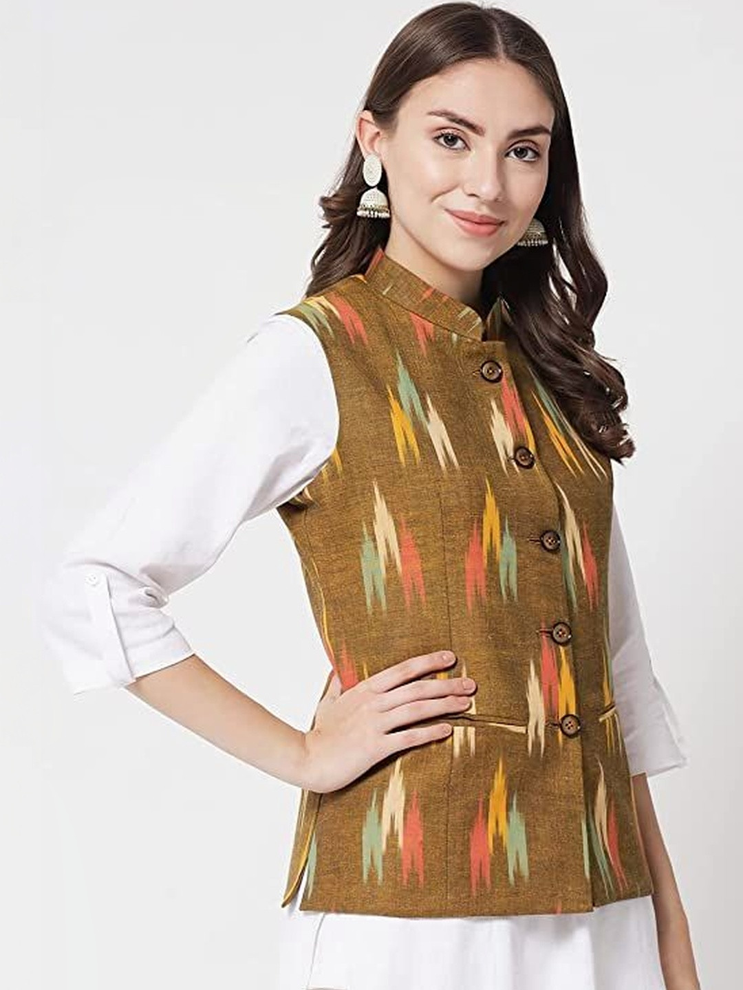DEIFIC Printed Pure Cotton Mandarin Collared Nehru Jackets