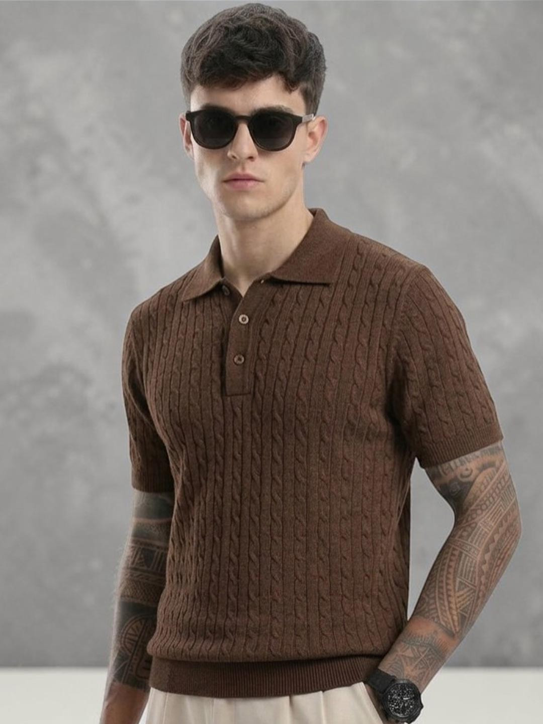 SAINT PEACH Men Polo Collar Slim Fit T-shirt