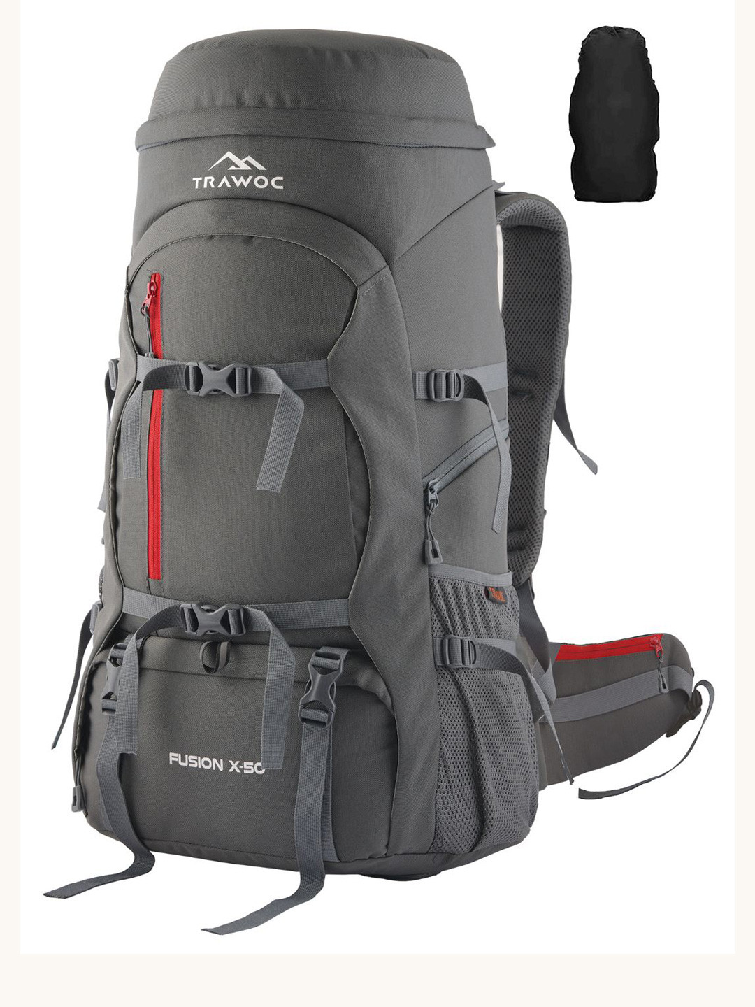 TRAWOC FUSION X 50L Solid Rucksacks With Fiber Frame & Rain Cover For Trekking Hiking