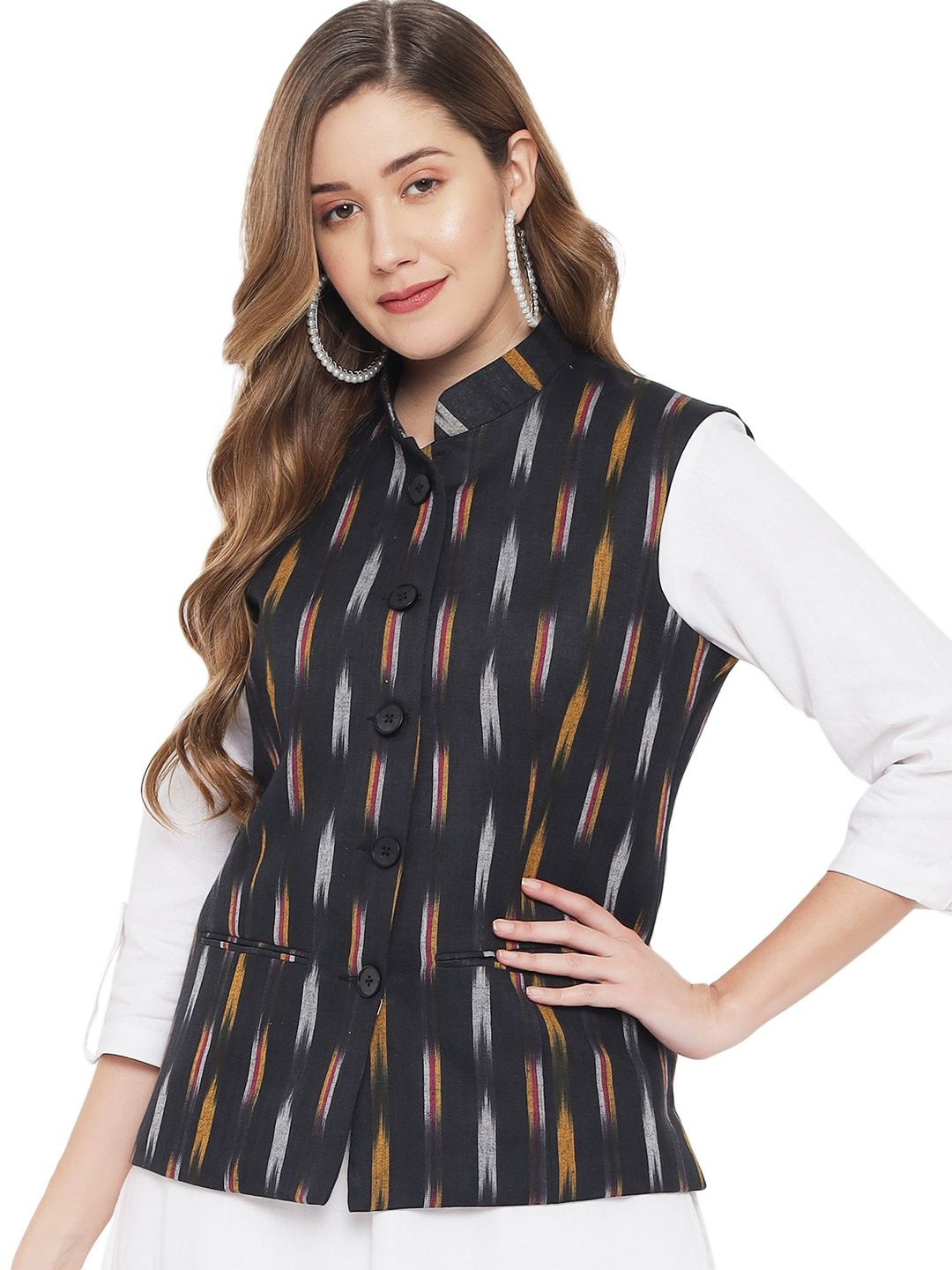DEIFIC Printed Pure Cotton Mandarin Collared Nehru Jackets