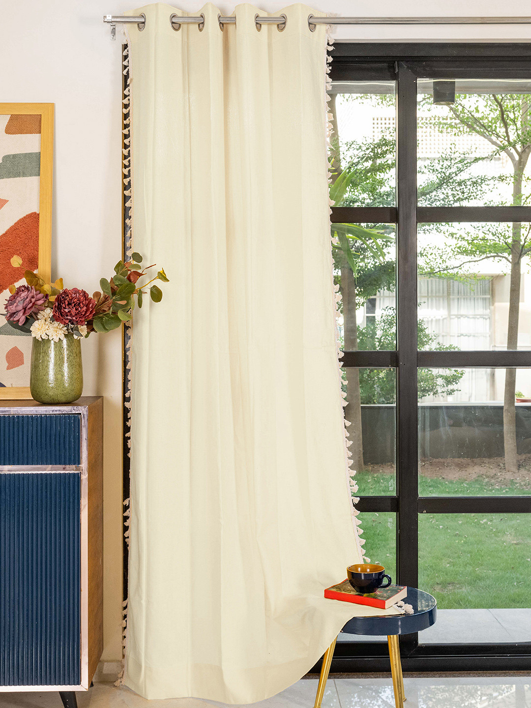 Boho Beige 1 Piece Cotton Long Door Curtain