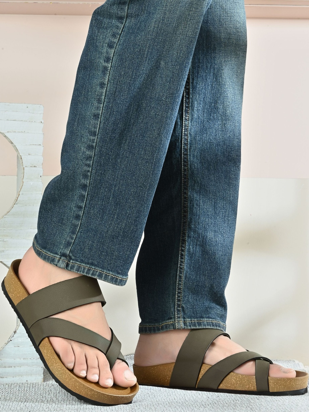 CLERKSVILLE Men Slip-On Open Toe Lightweight Grip Sole & PU Footbed Comfort Sandals