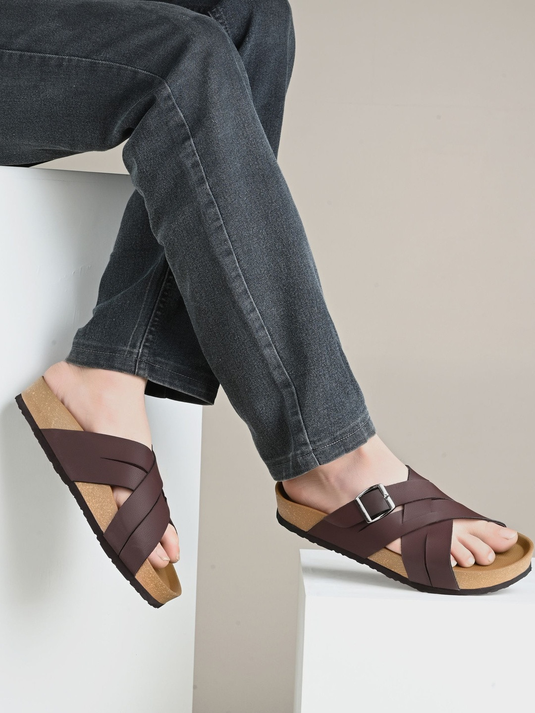 CLERKSVILLE Men Open Toe Slip-On Soft PU Footbed Lightweight Comfort Casual Sandals