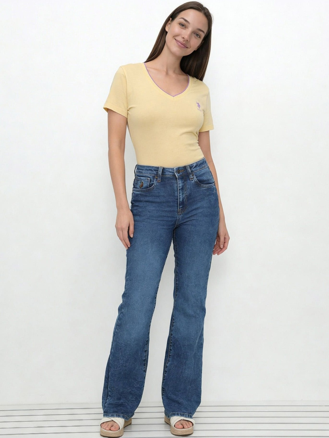 U.S. Polo Assn. Women Women Flared High-Rise Light Fade Stretchable Jeans