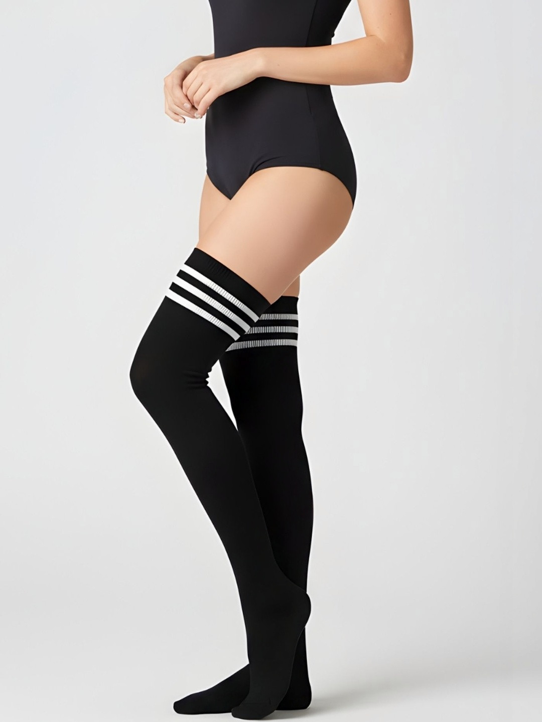 Xs and Os Striped Thigh-High Opaque Stockings