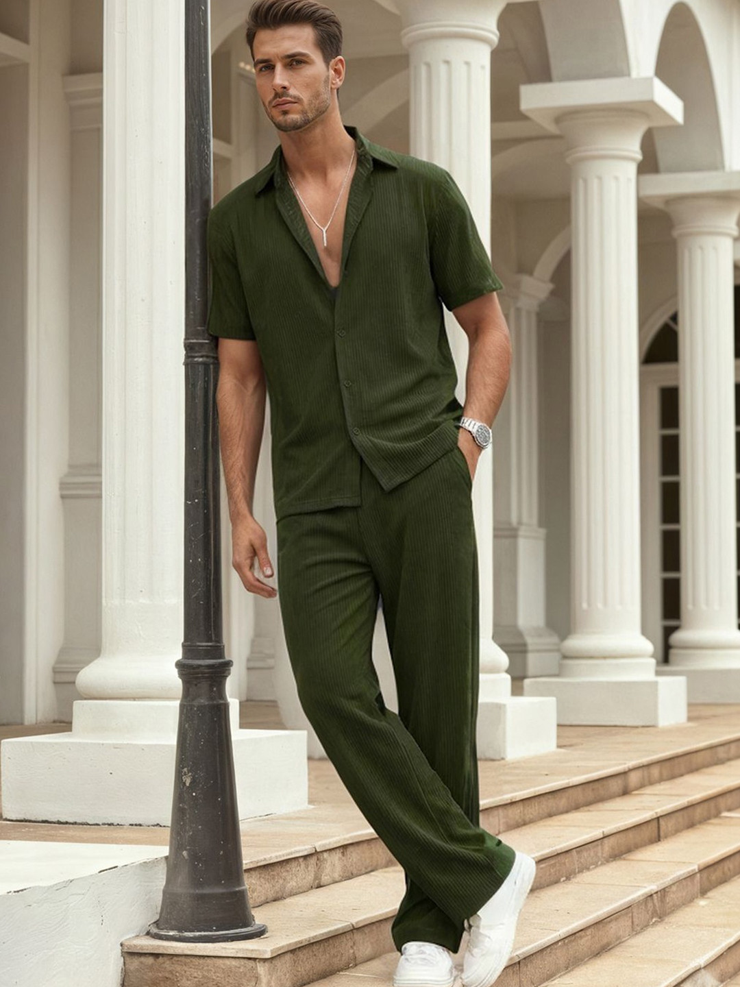 TYSORT Short Sleeves Striped Shirt with Trousers