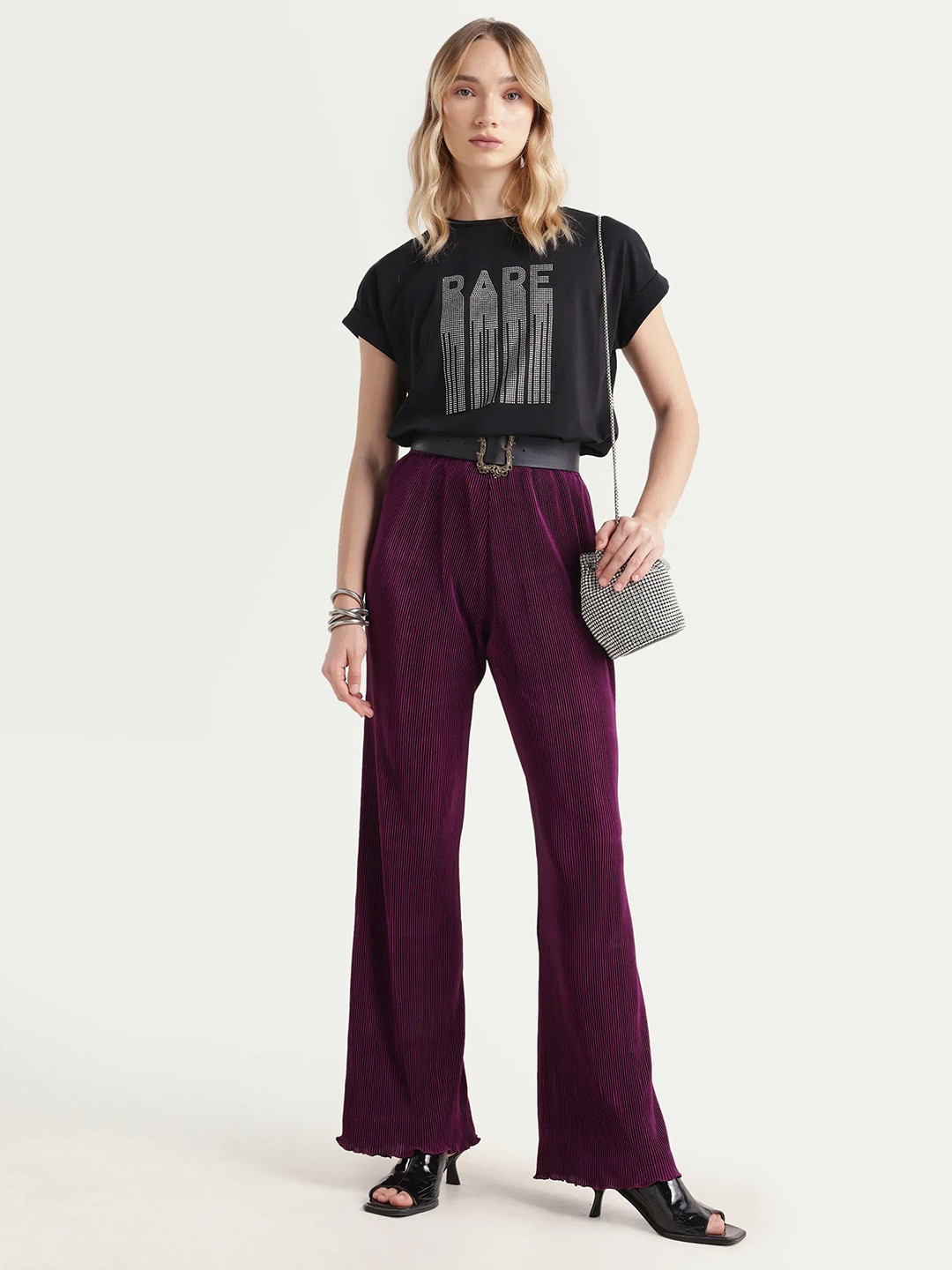 RAREISM Women Maroon Regular Fit Plain Trouser