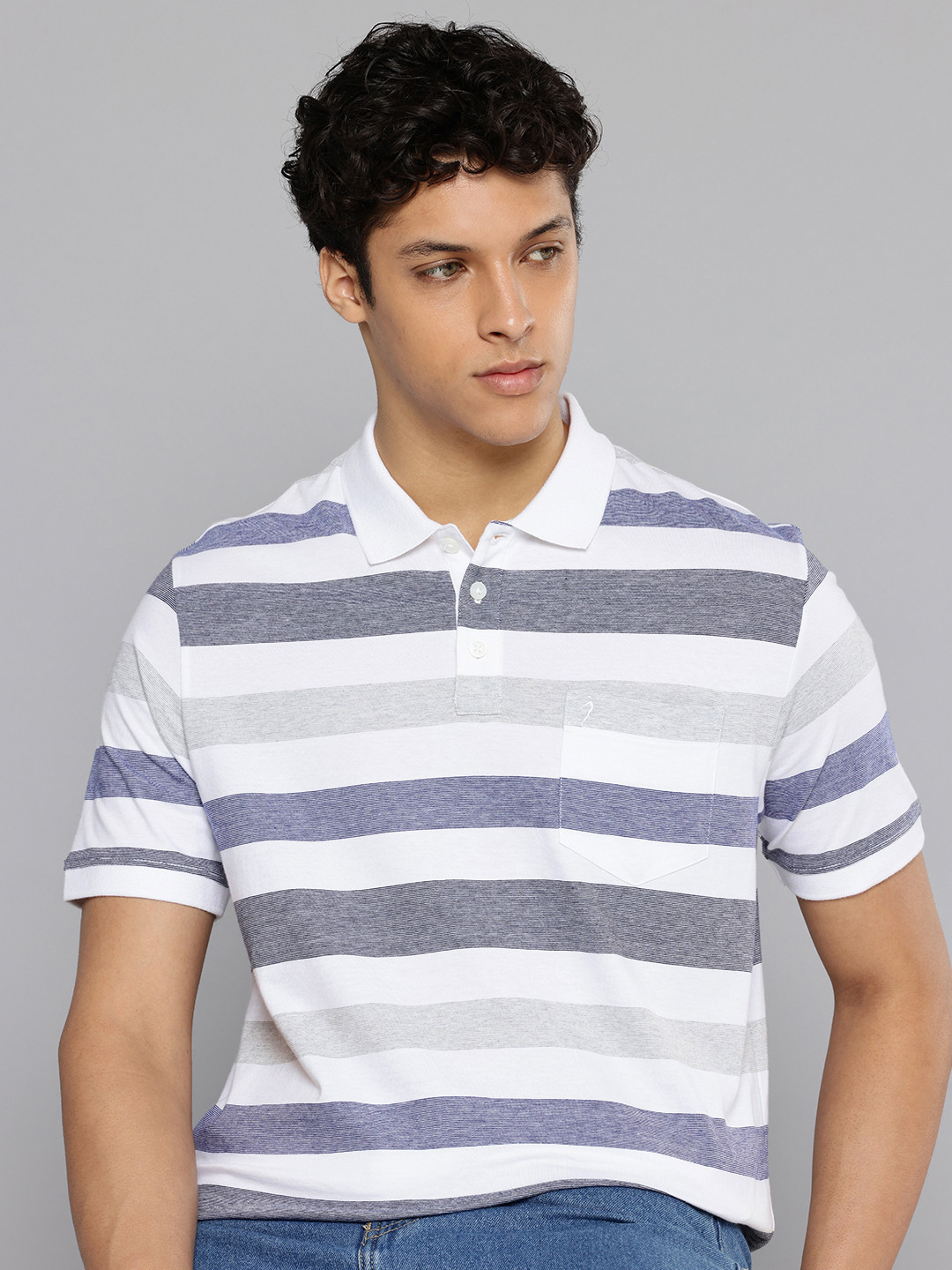 Indian Terrain Striped Polo Collar Pure Cotton T-shirt