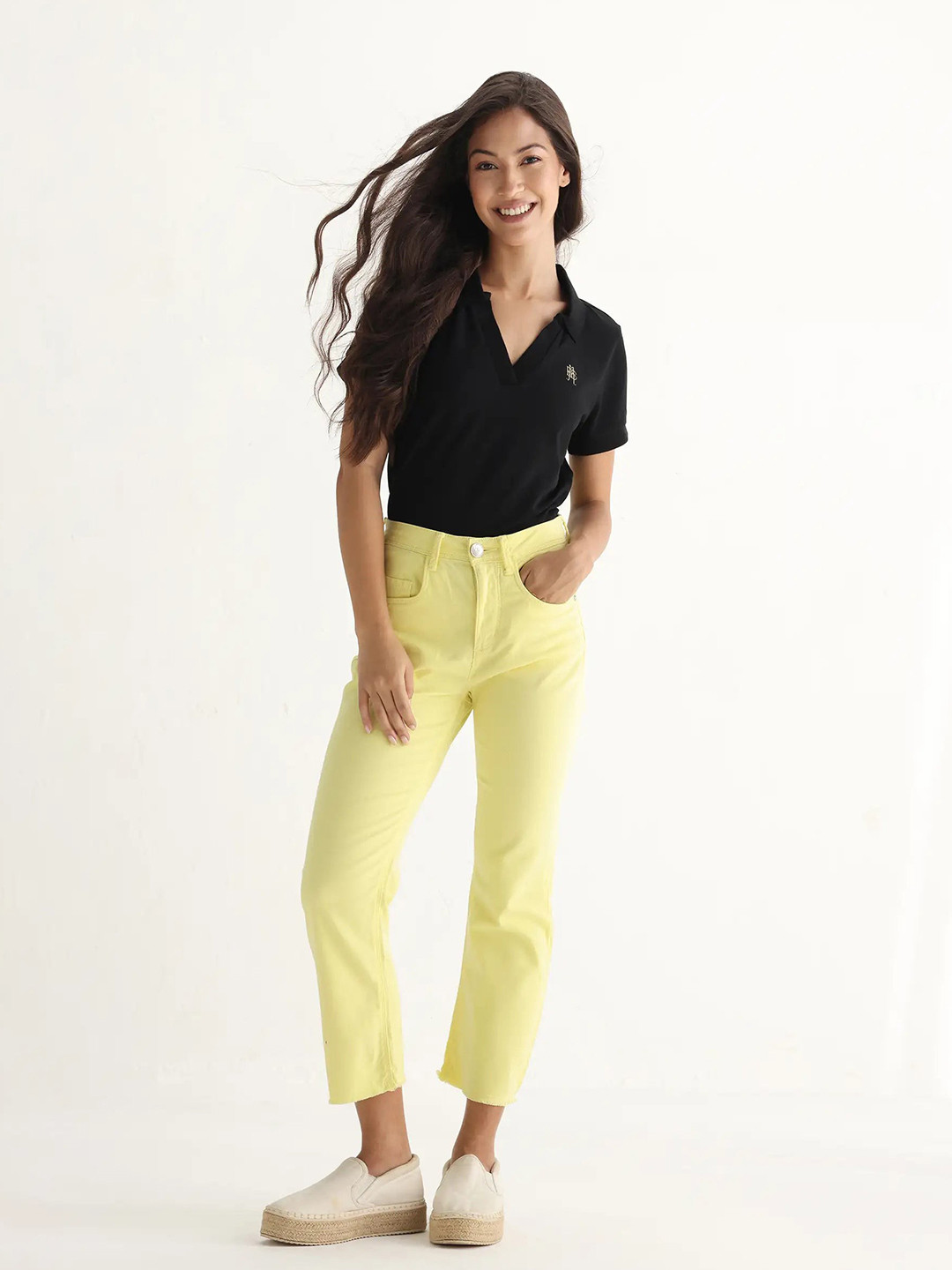RAREISM Women Yellow Plain Regular Fit Mid Rise Jeans