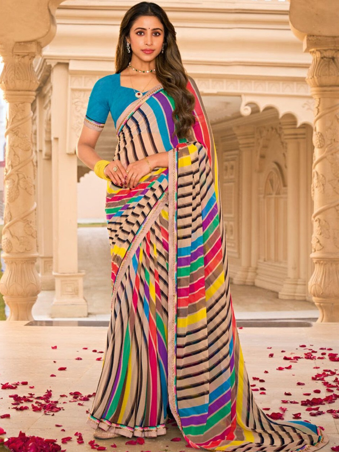 Vishal Prints Multicolor Printed Georgette Fancy Border Sarees