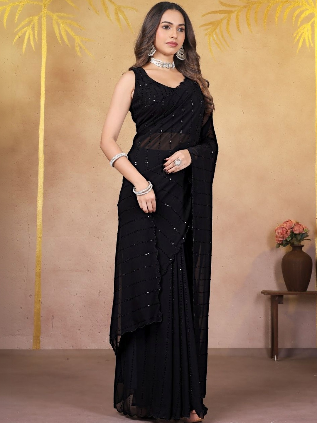 KUKUME Beads Sequins Work Sarees