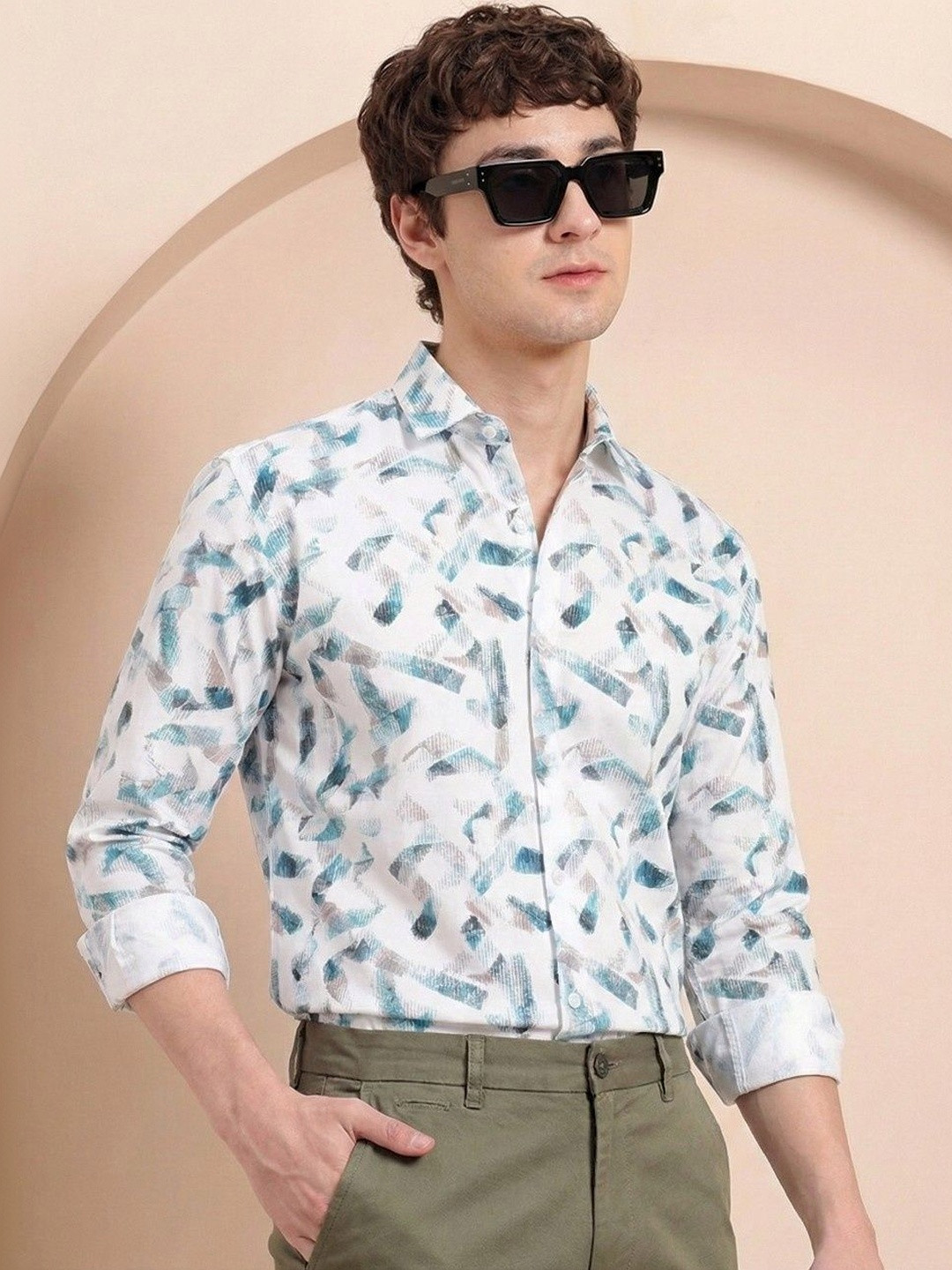 VORTEX Abstract Printed Spread Collar Original Regular Fit Casual Shirts