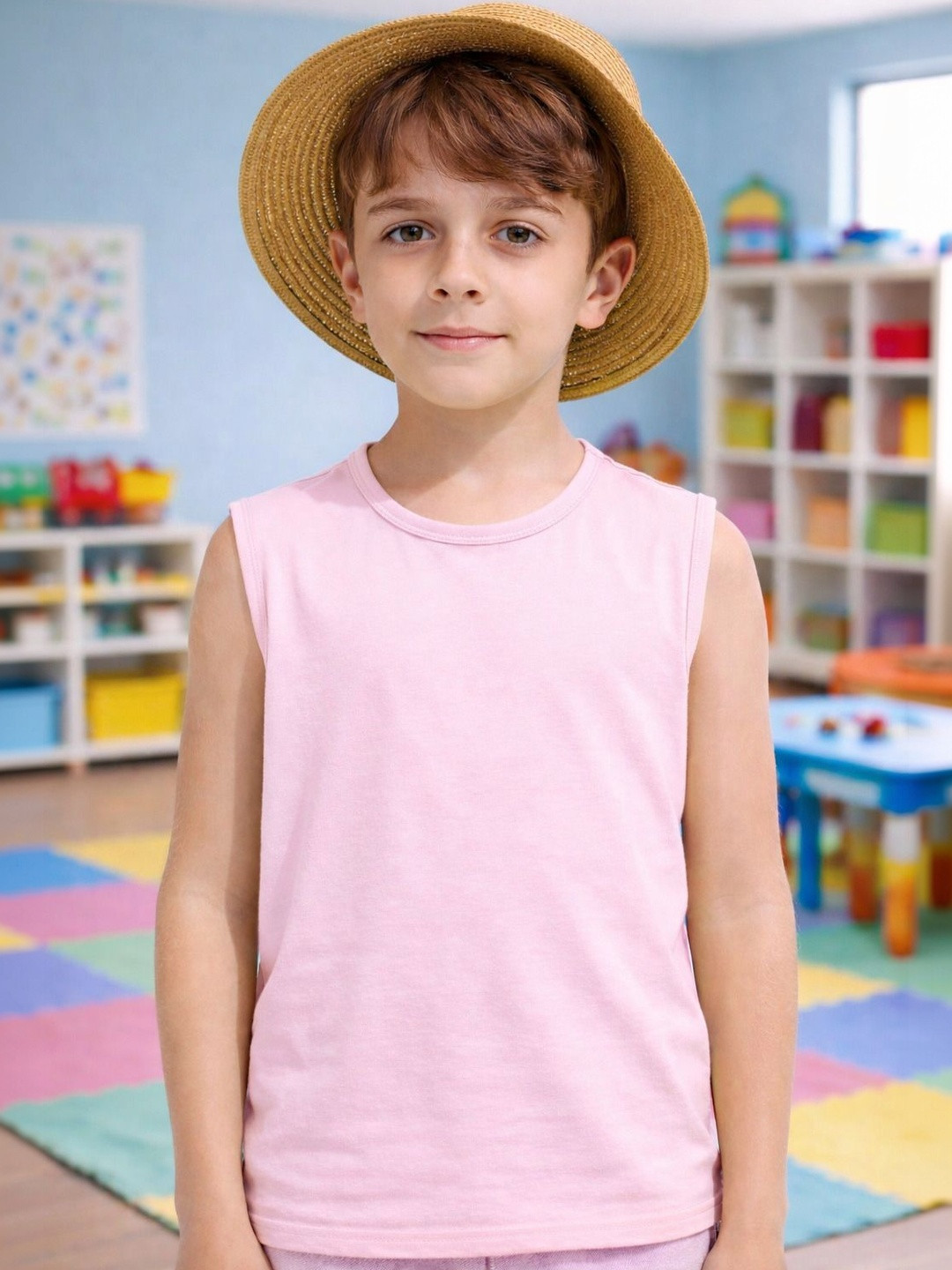 PockMAN Kids Regular Fit Pure Cotton Pink Tank Tshirts