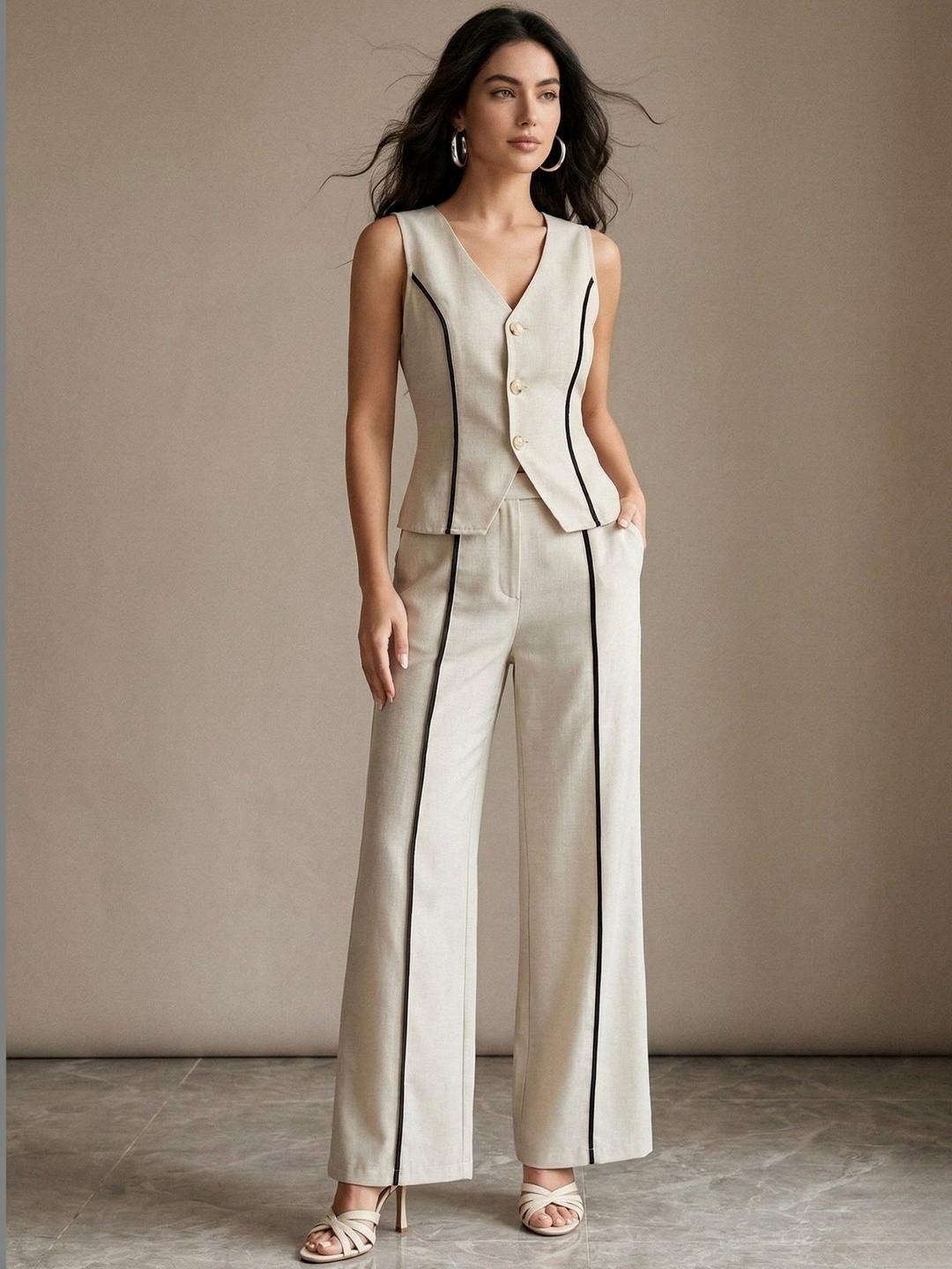 Outzidr Off White Sleeveless Vest And Pant Set
