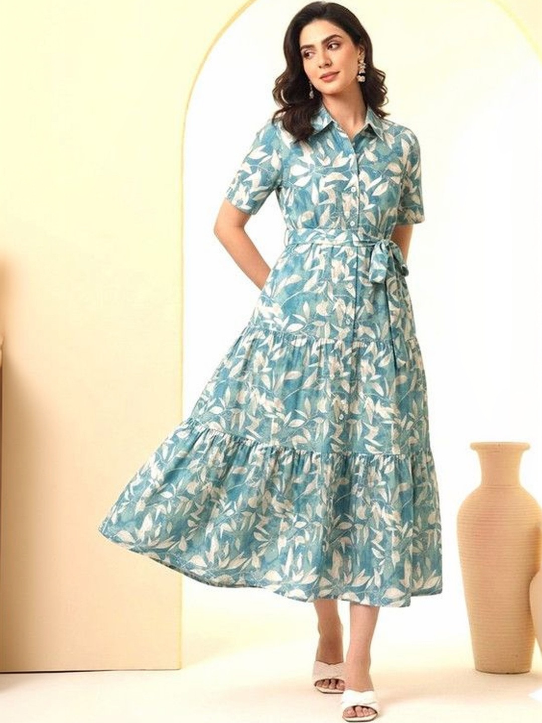 MANJALI DESIGN Floral Print Fit & Flare Midi Dress