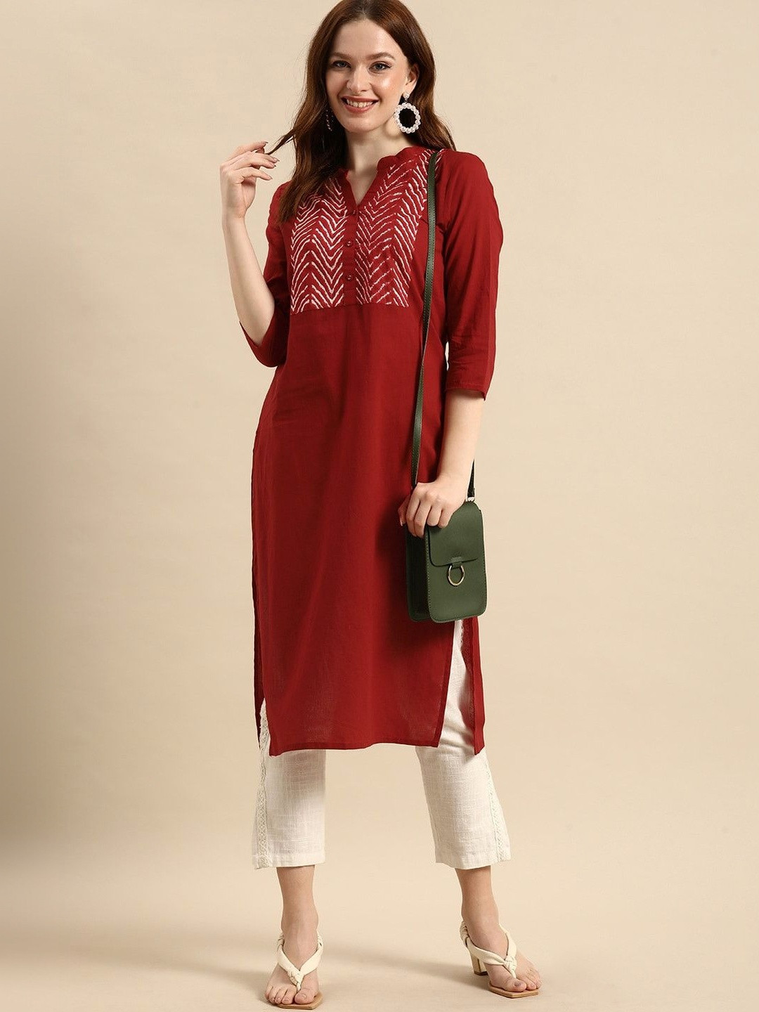 Ramas Printed Mandarin Collar Pure Cotton Kurta