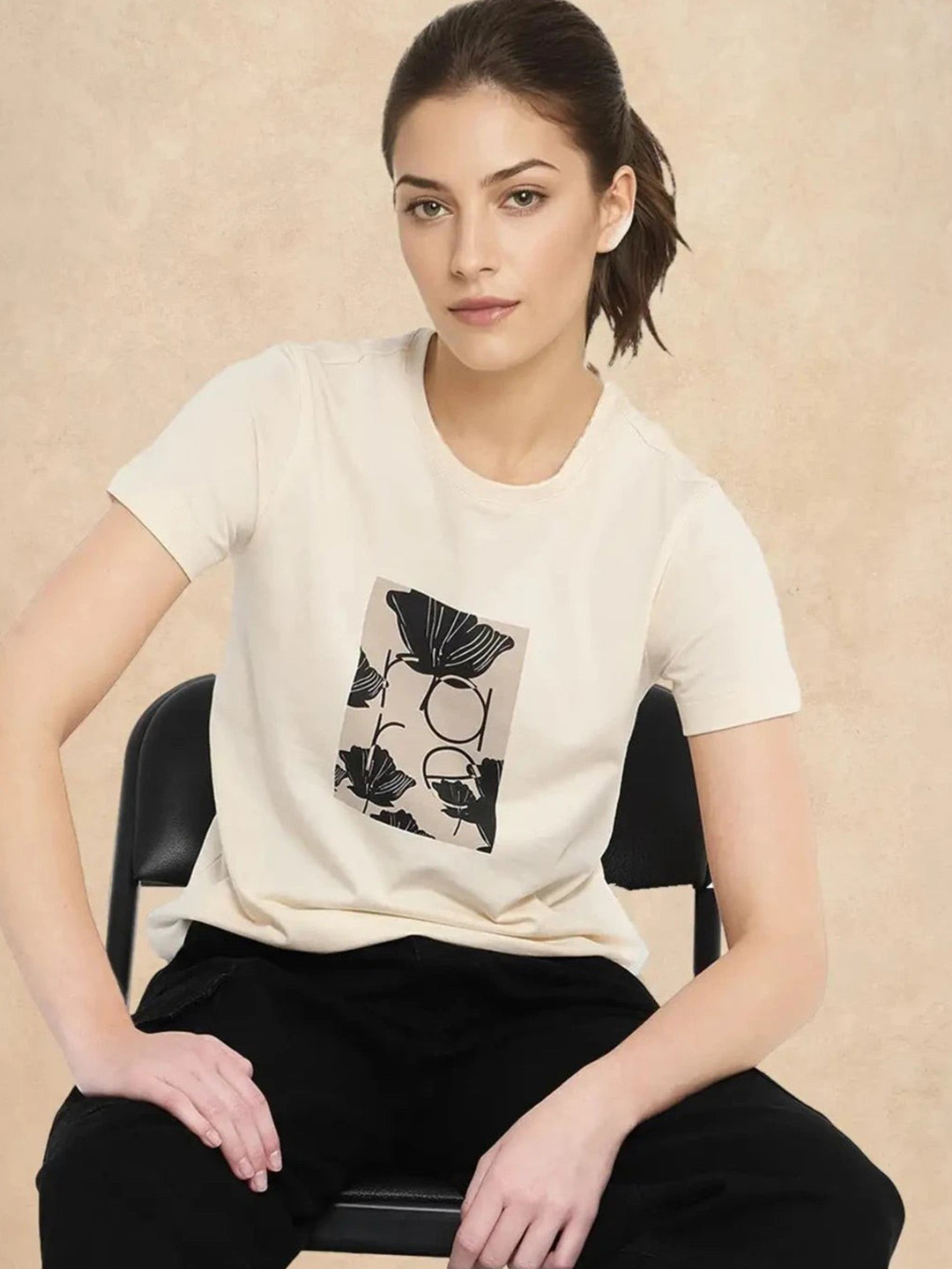 RAREISM Graphic Printed Round Neck Cotton T-shirt