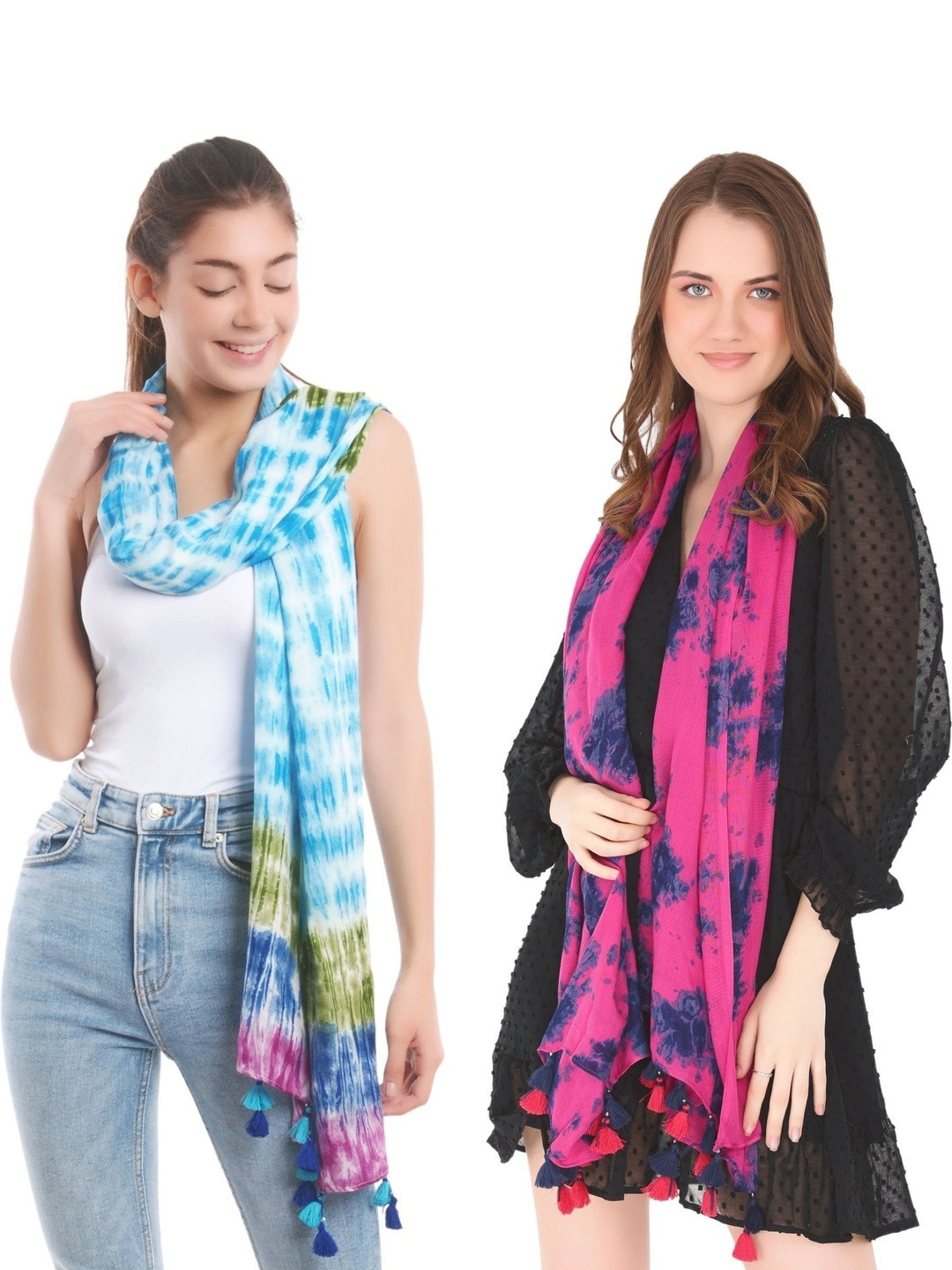 PALATT Set Of 2 Dyed Frayed Border Cotton Stoles
