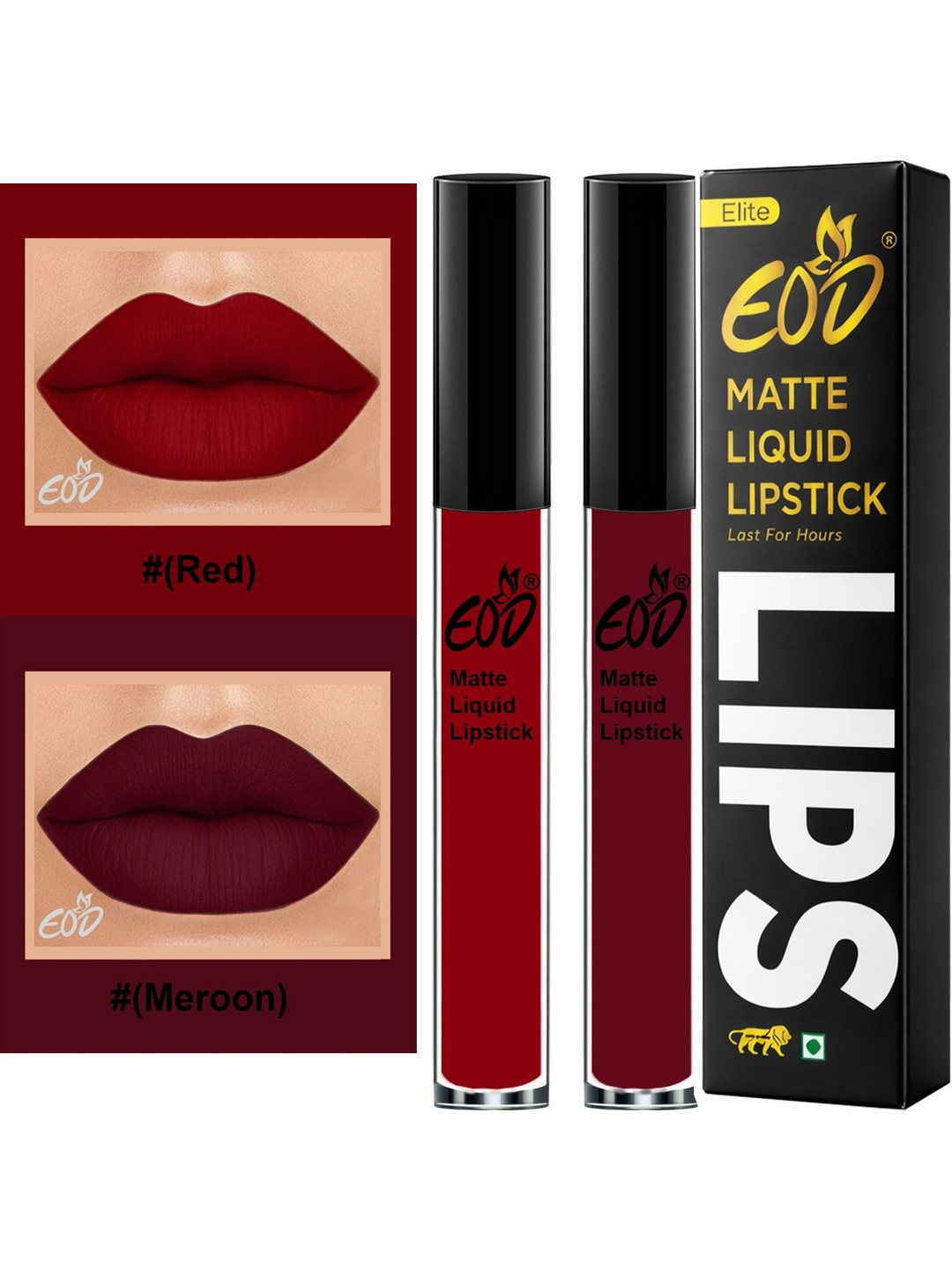 EOD Set Of 2 Long Lasting Matte Finish Liquid Lipstick - 3ml Each -2-8--Red Maroon