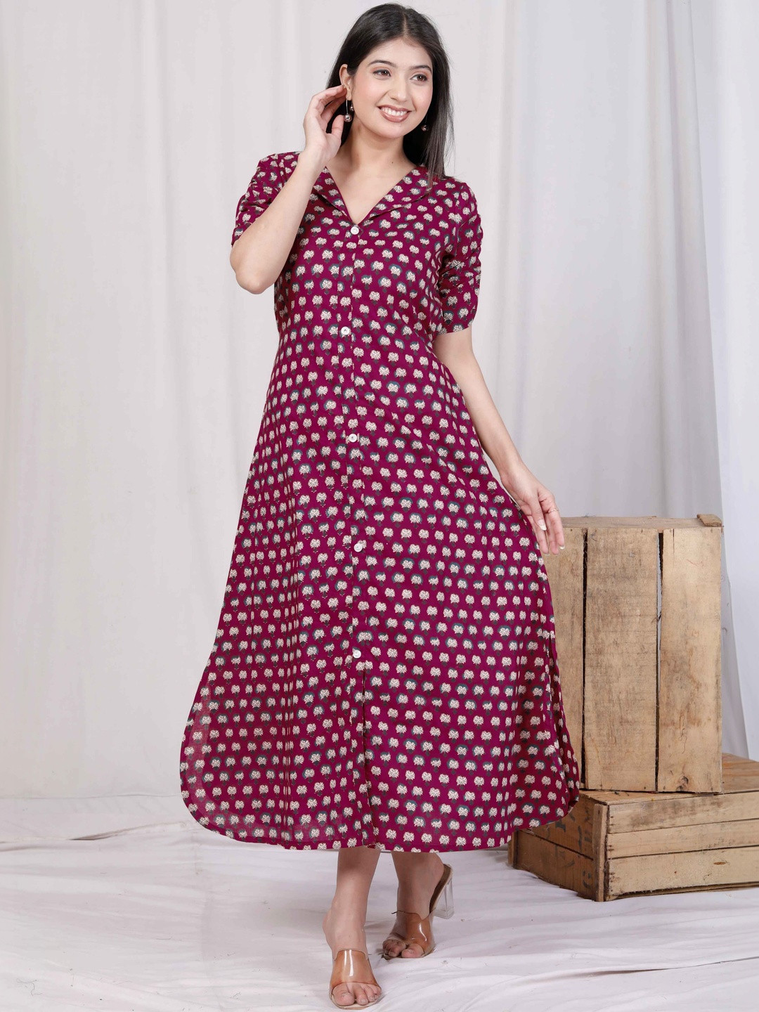 HERE&NOW Floral Print A-Line Maxi Dress