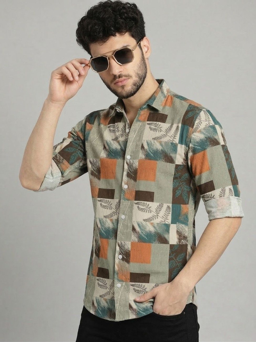 VORTEX Original Abstract Printed Spread Collar Regular Fit Shirt