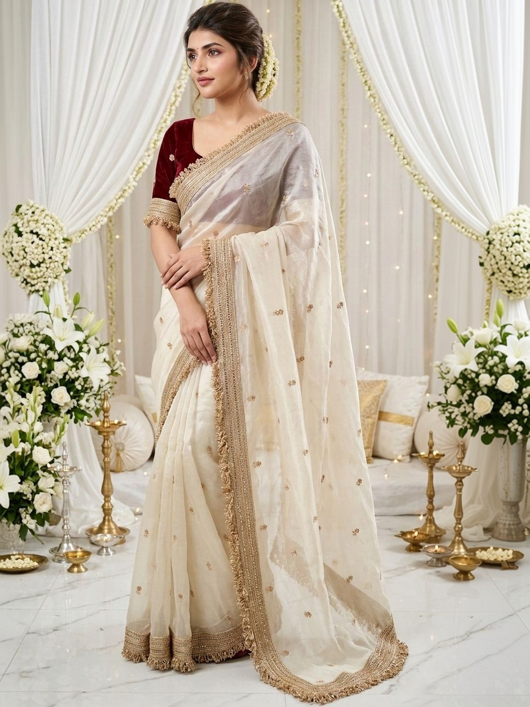 HERE&NOW Satin Heavy Work Saree